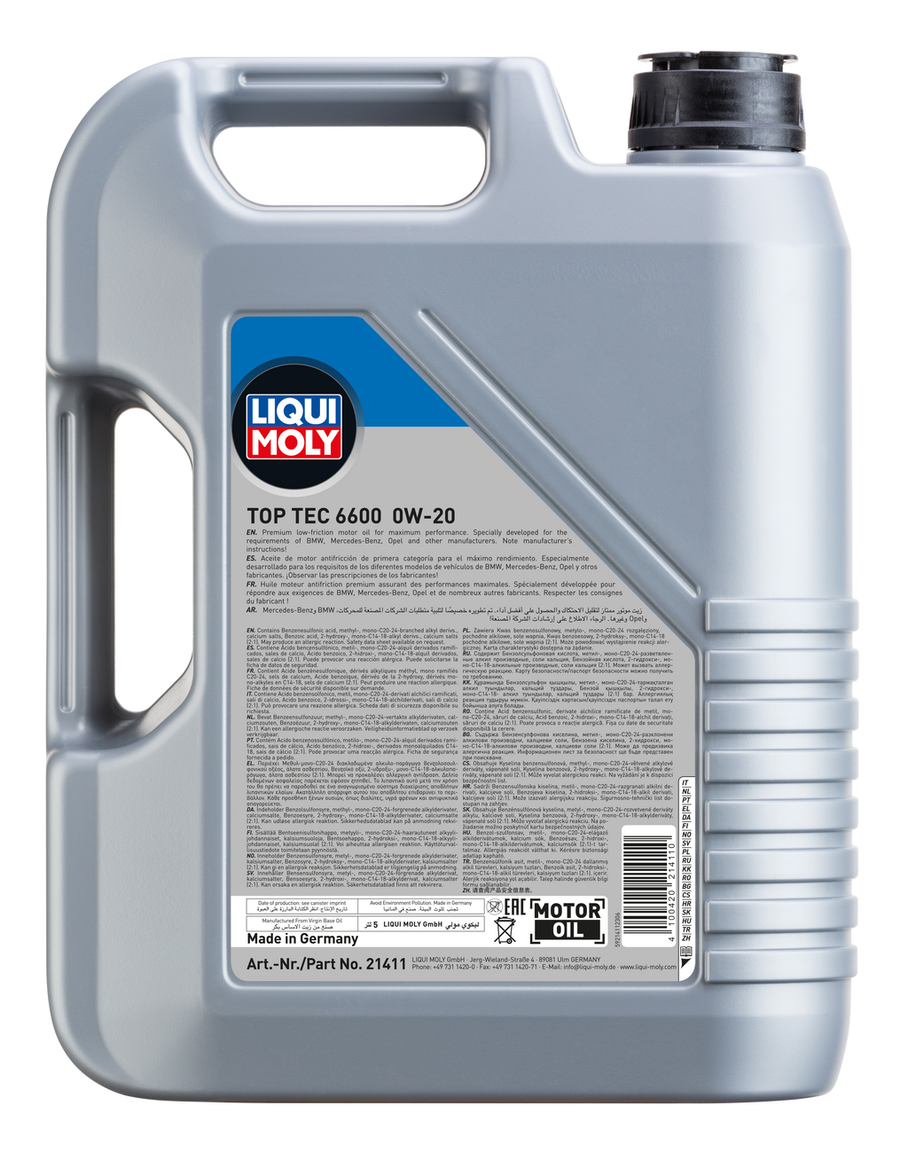 Liqui Moly Top Tec 6600 0W-20 Engine Oil 5L Full Synthetic