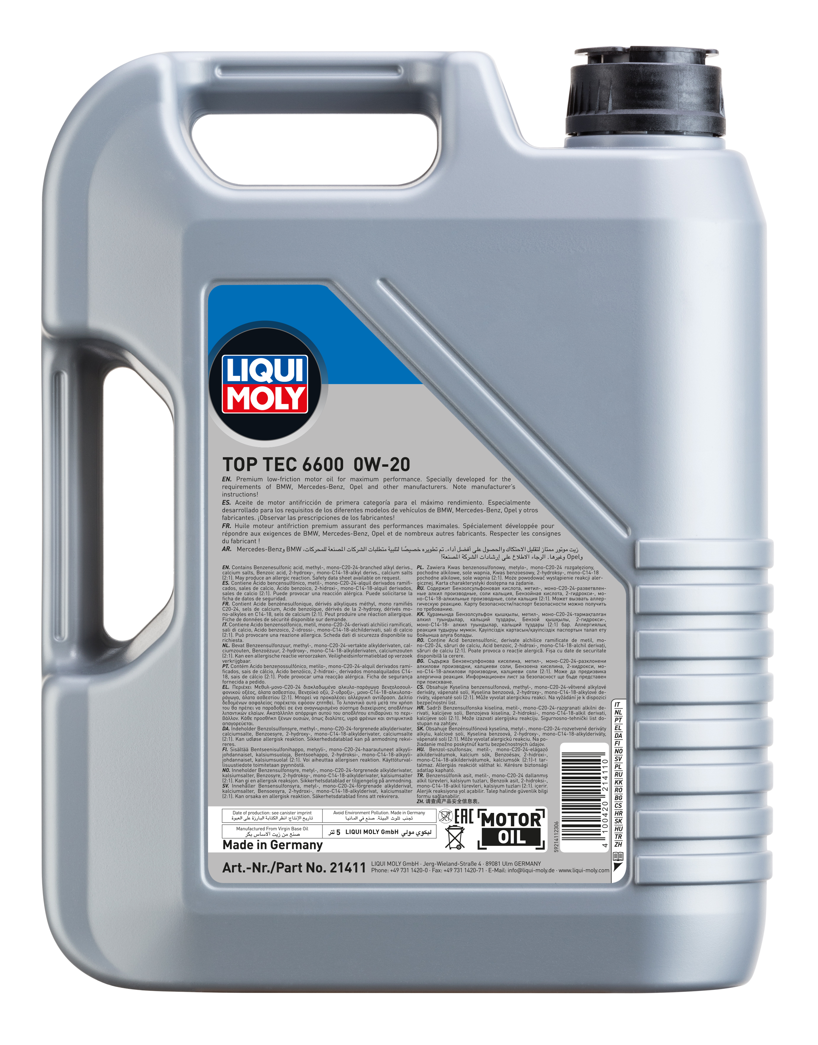 Liqui Moly Top Tec 6600 0W-20 Engine Oil 5L Full Synthetic
