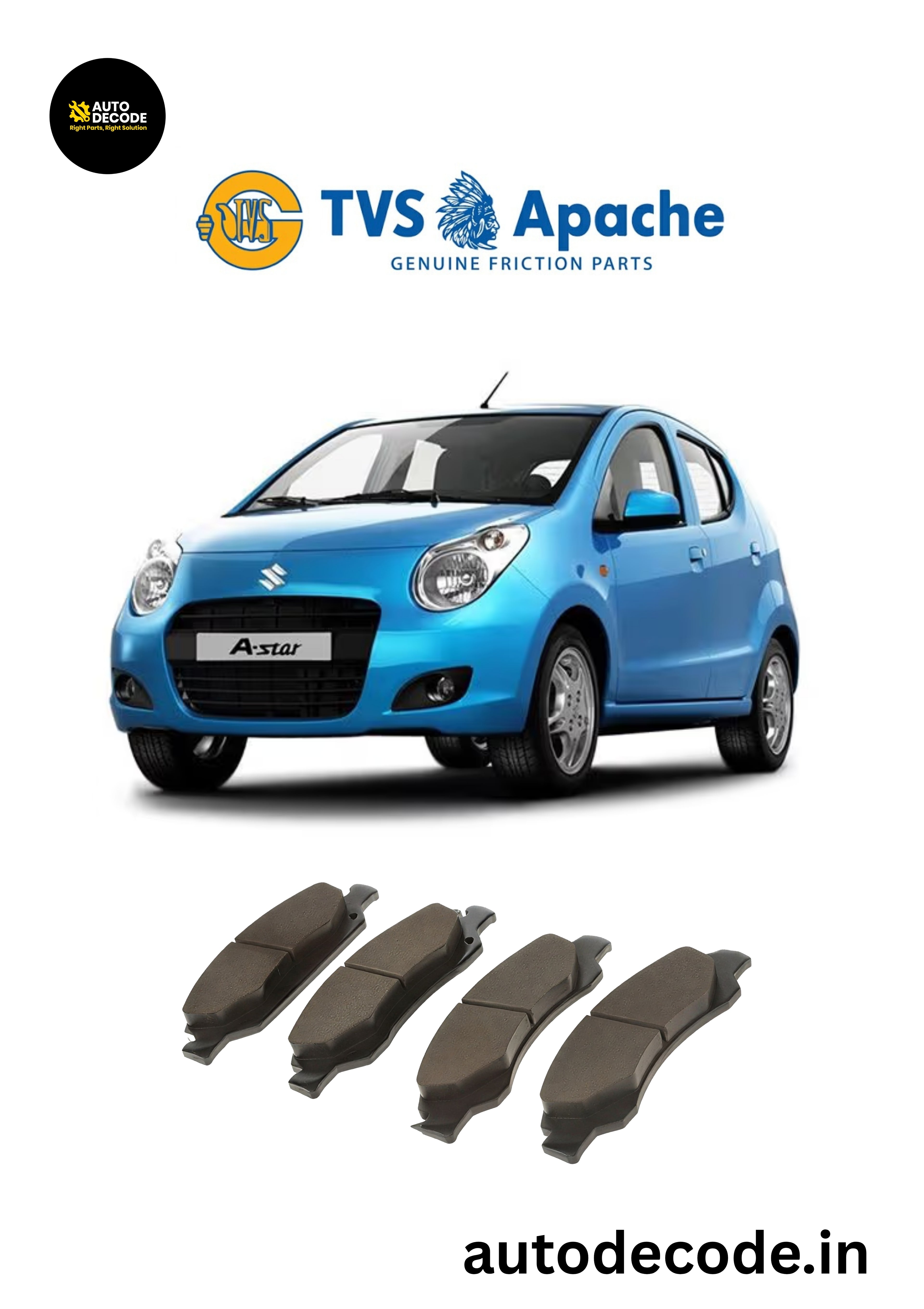 Front Brake Pads For Maruti A-Star / Eeco / Versa – TVS | Set of 4