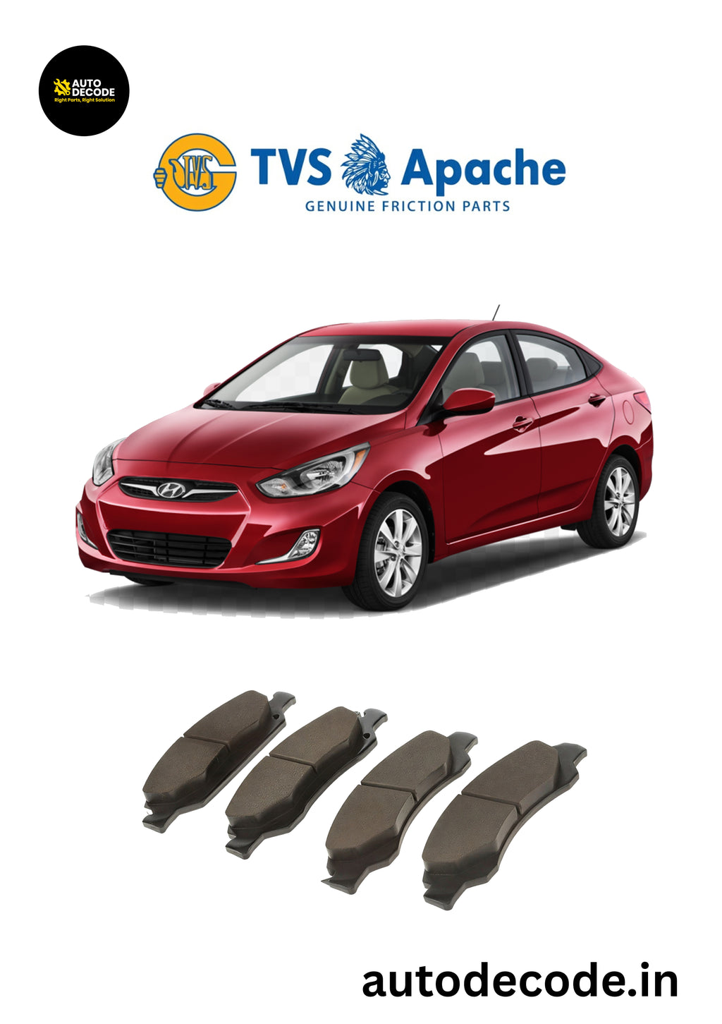 Front Brake Pads For Hyundai Accent / Getz / Eon & More – TVS | Set of 4