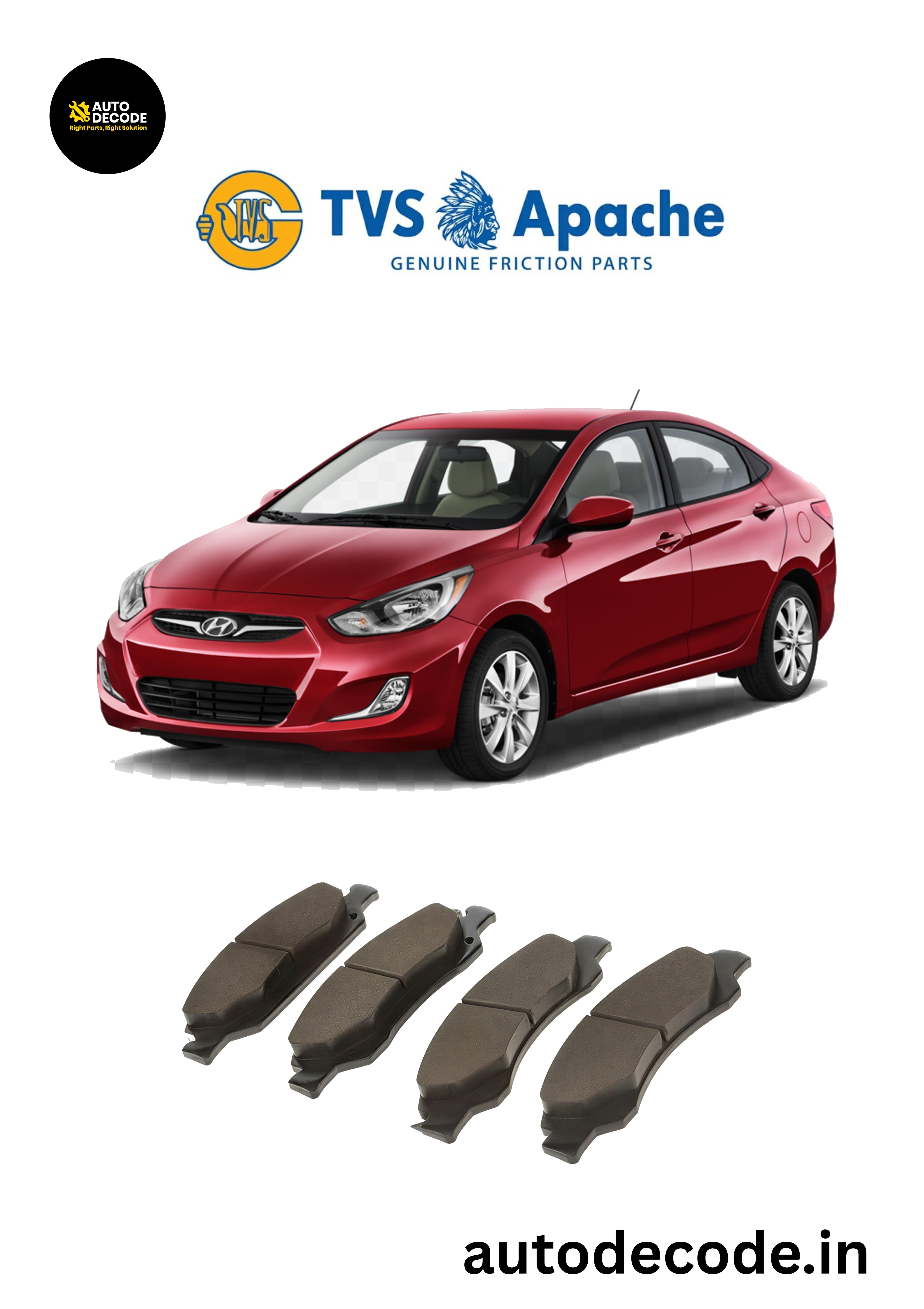 Front Brake Pads For Hyundai Accent / Getz / Eon & More – TVS | Set of 4