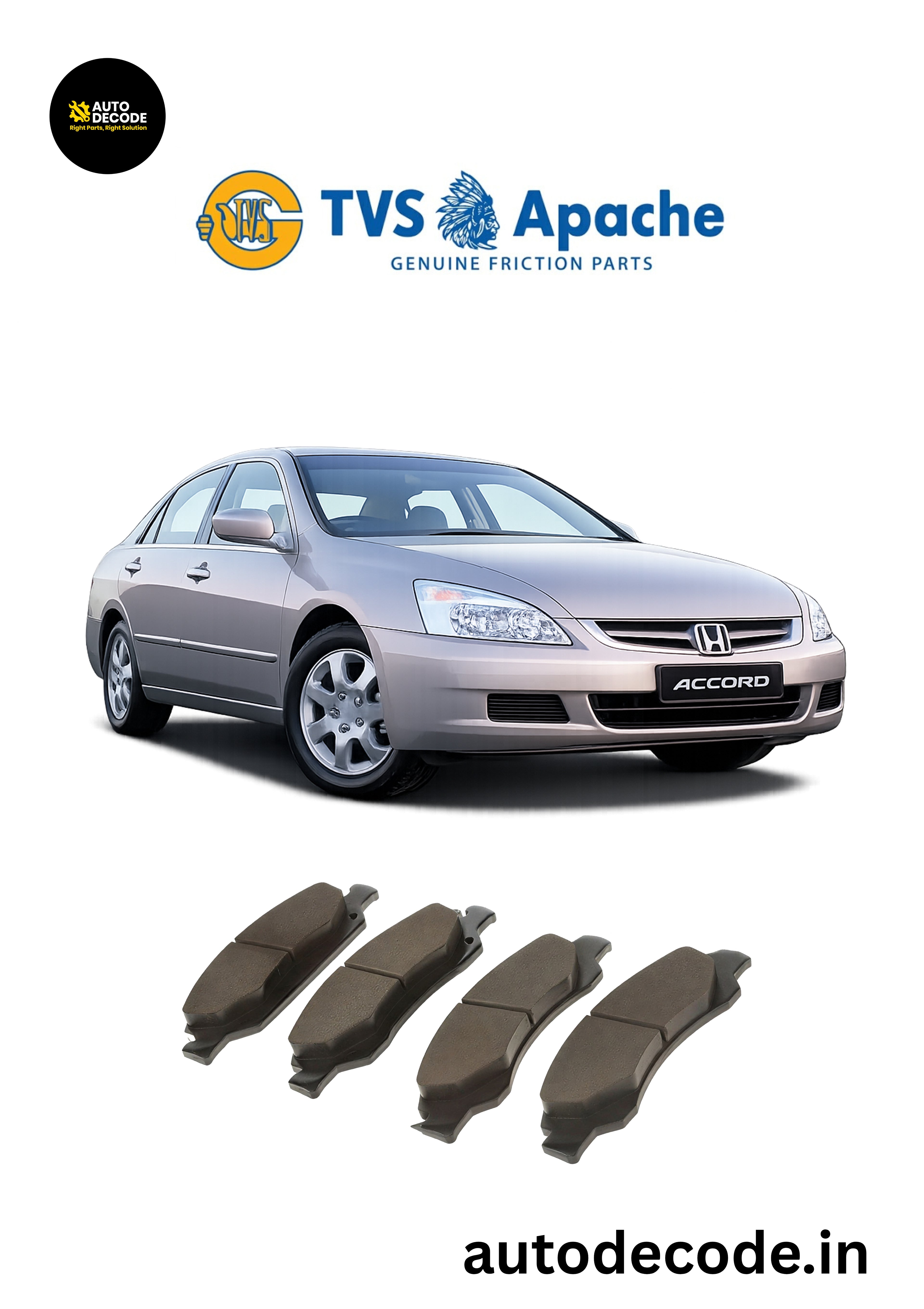Front Brake Pads For Honda Accord / Civic – TVS | Set of 4