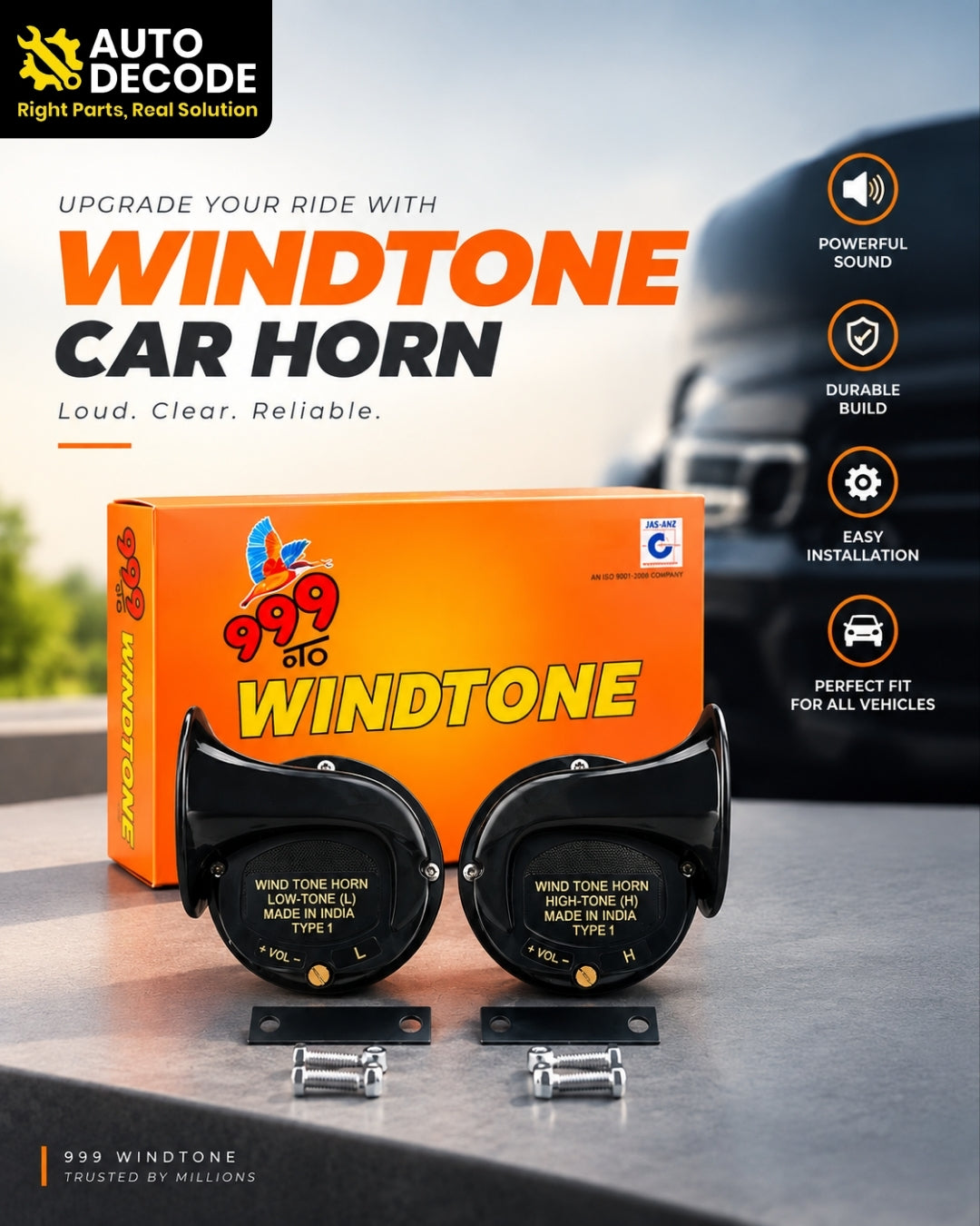 Trumpet Horn 999 Dual Tone Vehicle Horn – Loud & Durable