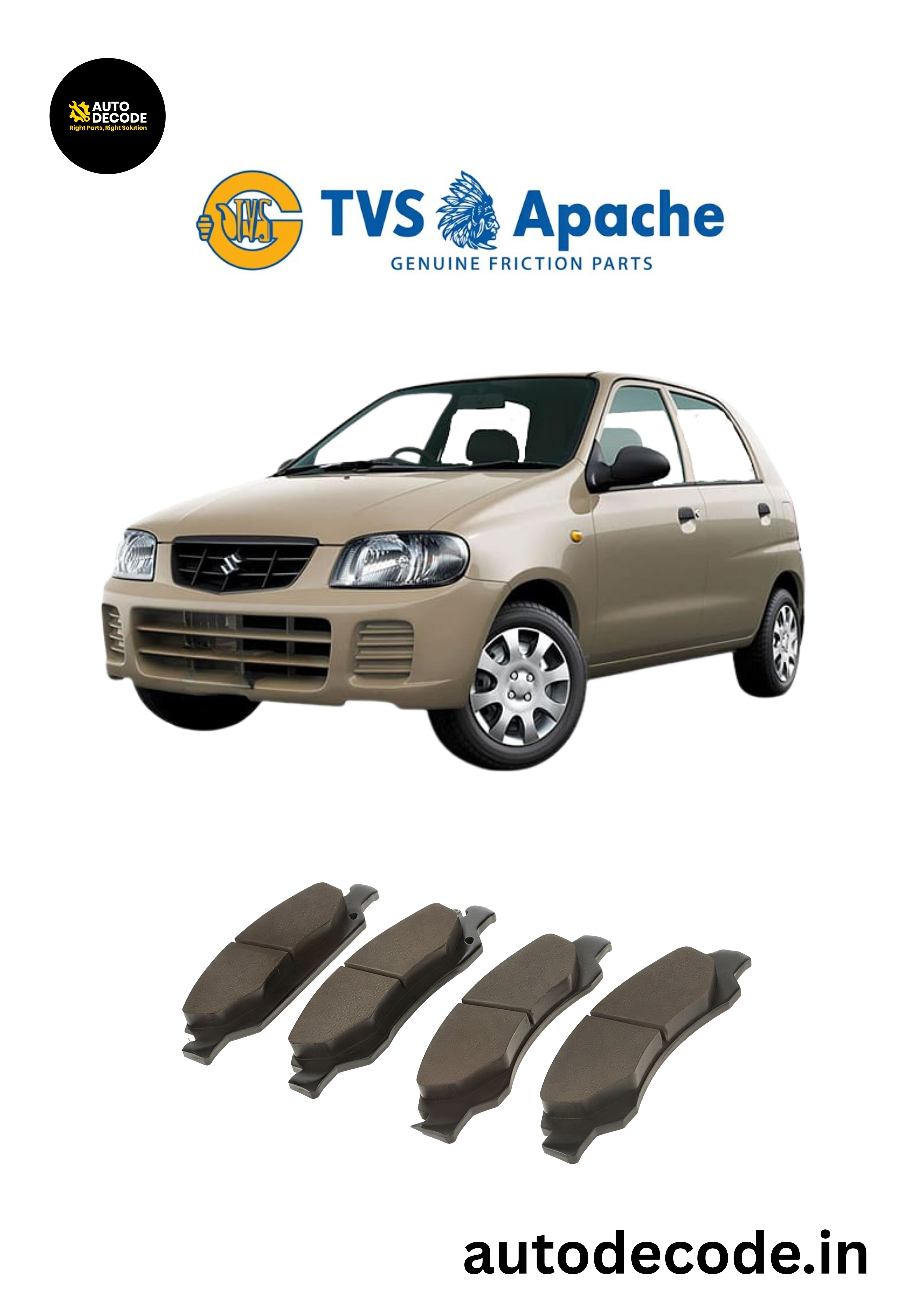 Front Brake Pads For Wagon R / Alto / Celerio – TVS | Set of 4