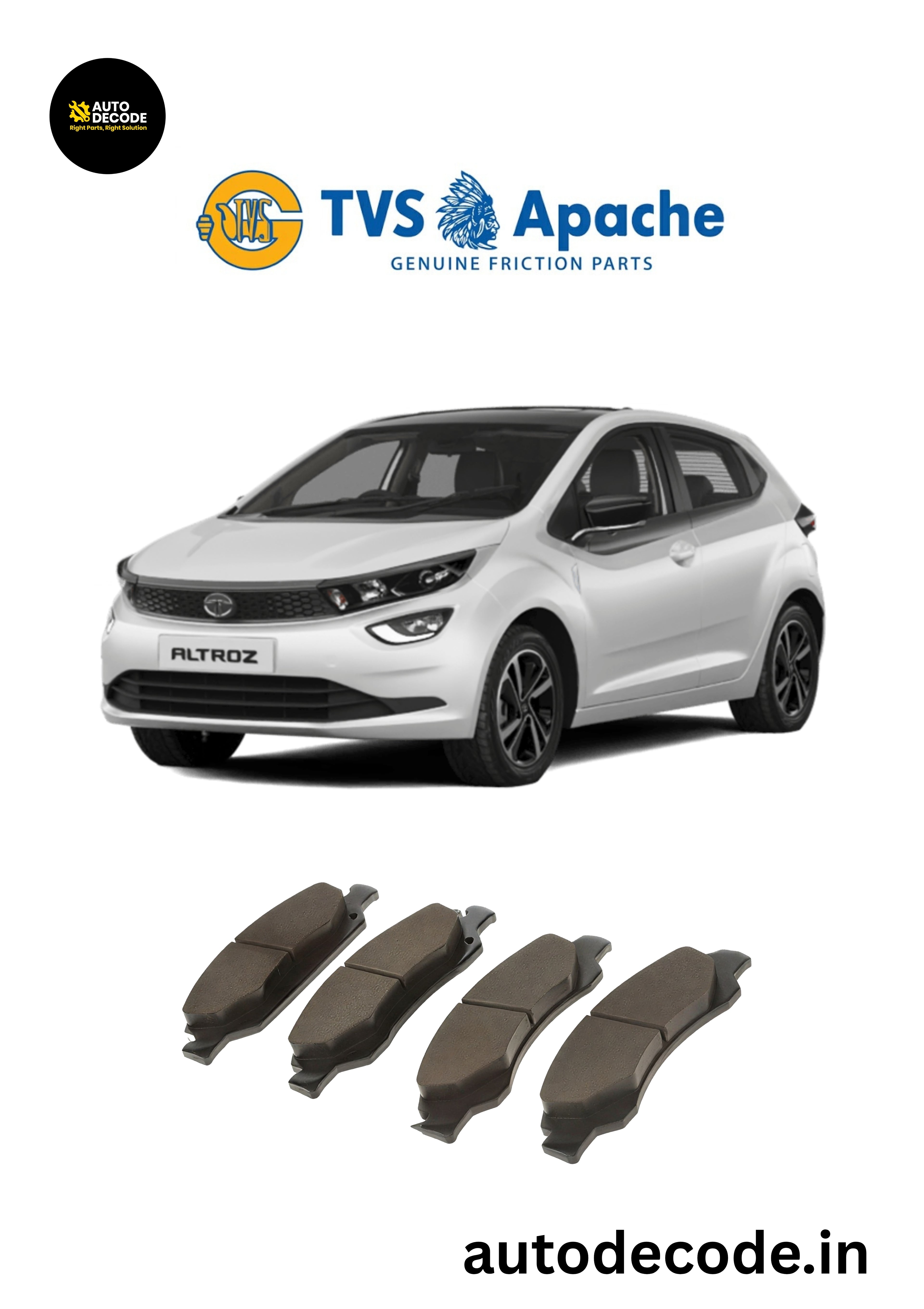 Front Brake Pads For Tata Altroz / Punch Petrol– TVS (Dura)| Set of 4