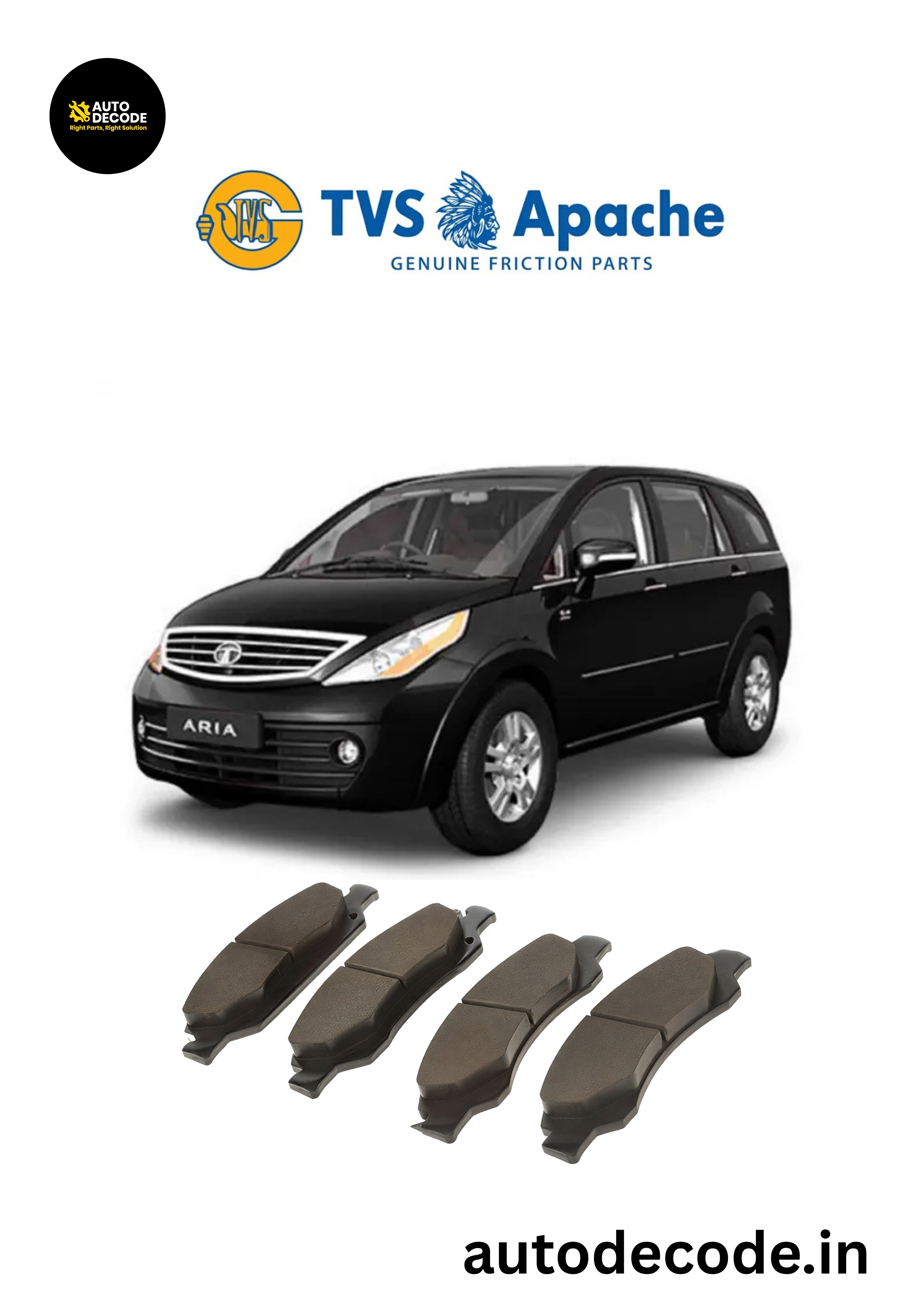 Front Brake Pads For Tata Hexa / Aria / Safari Storme – TVS | Set of 4