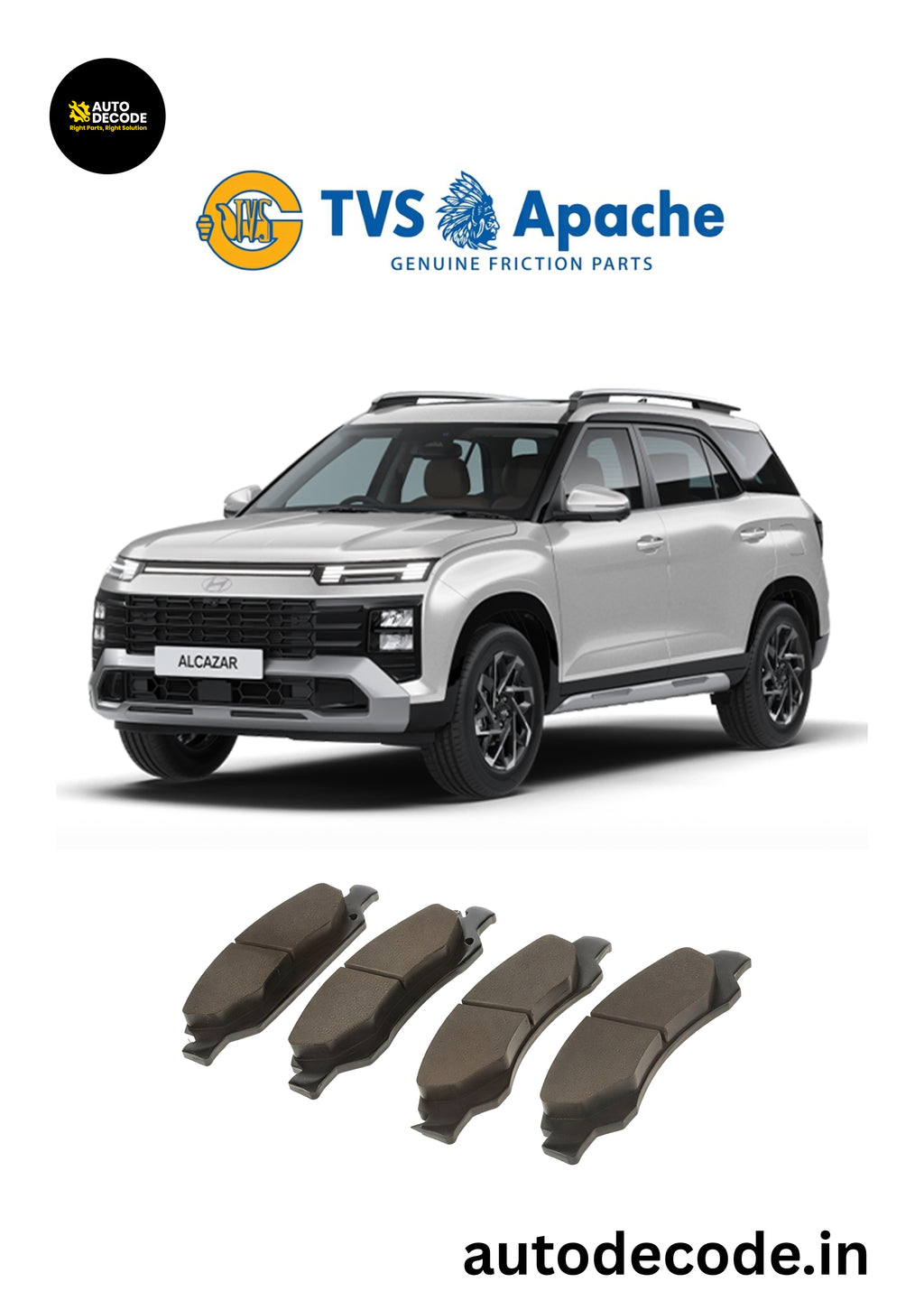 Rear Brake Pads For Hyundai Creta / Kia Seltos/ Carens & Alcazar  – TVS | Set of 4