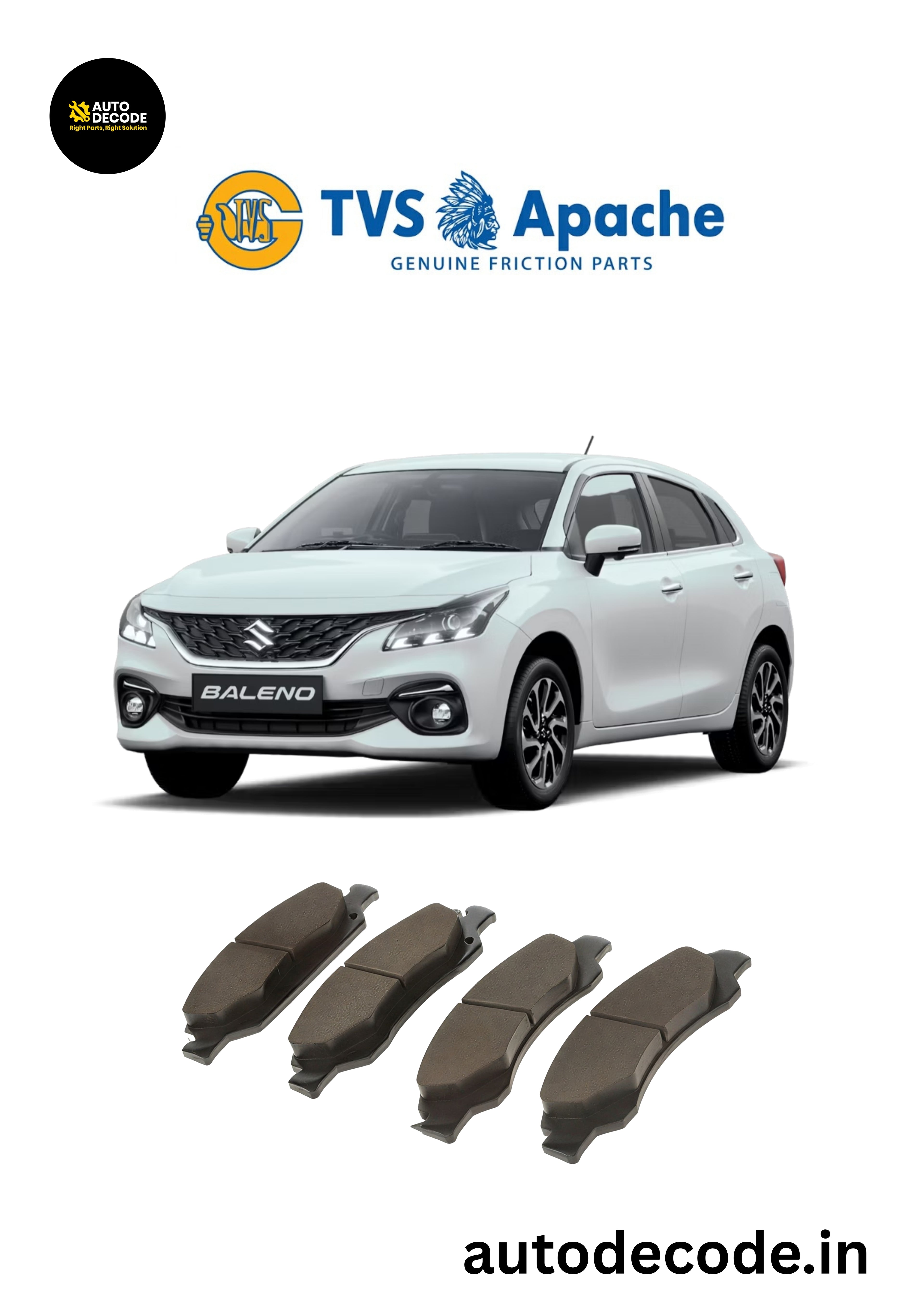 Rear Brake Pads For Maruti Baleno RS / S-Cross – TVS | Set of 4