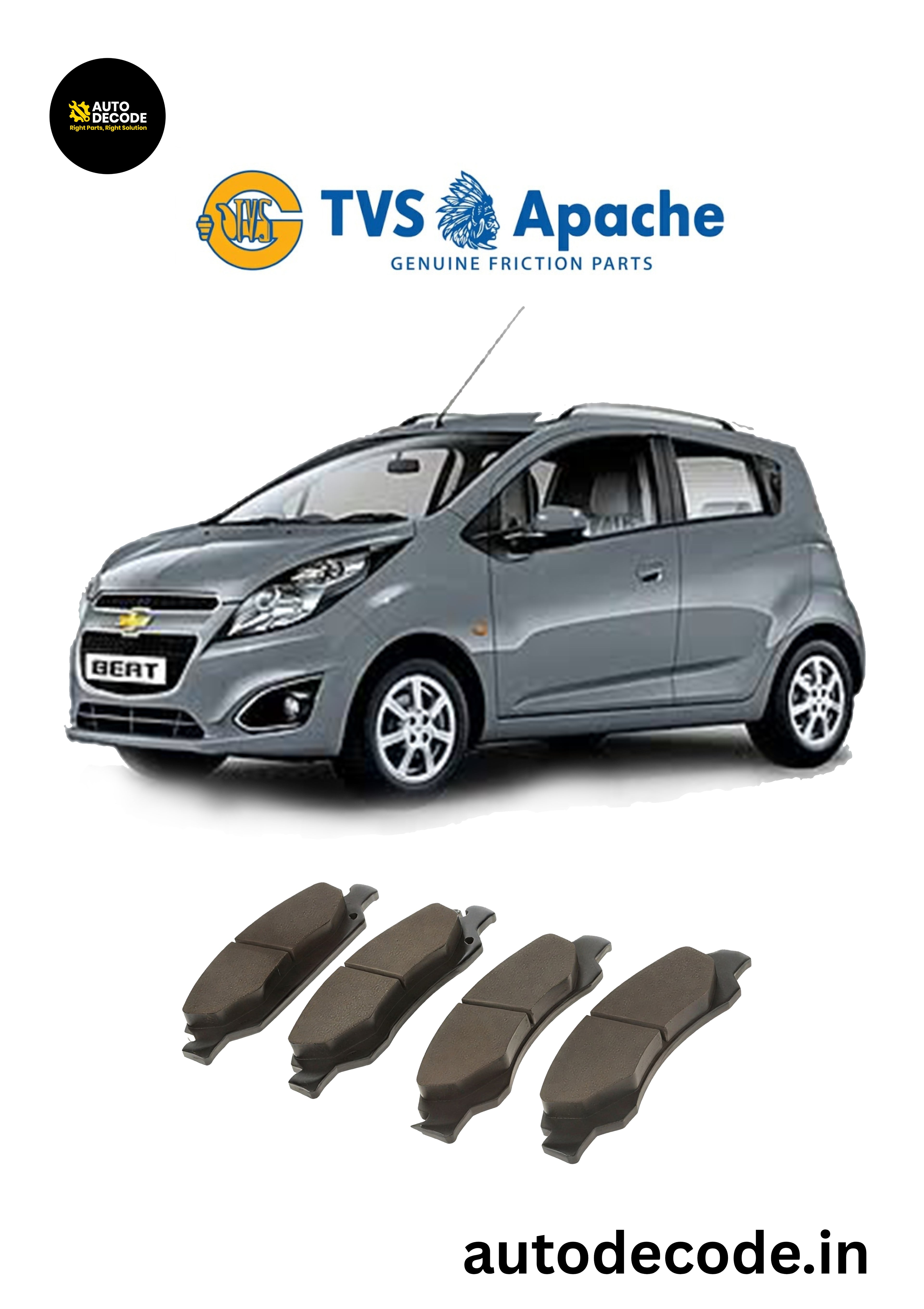 Front Brake Pads For Chevrolet Beat – TVS SUPER | Set of 4