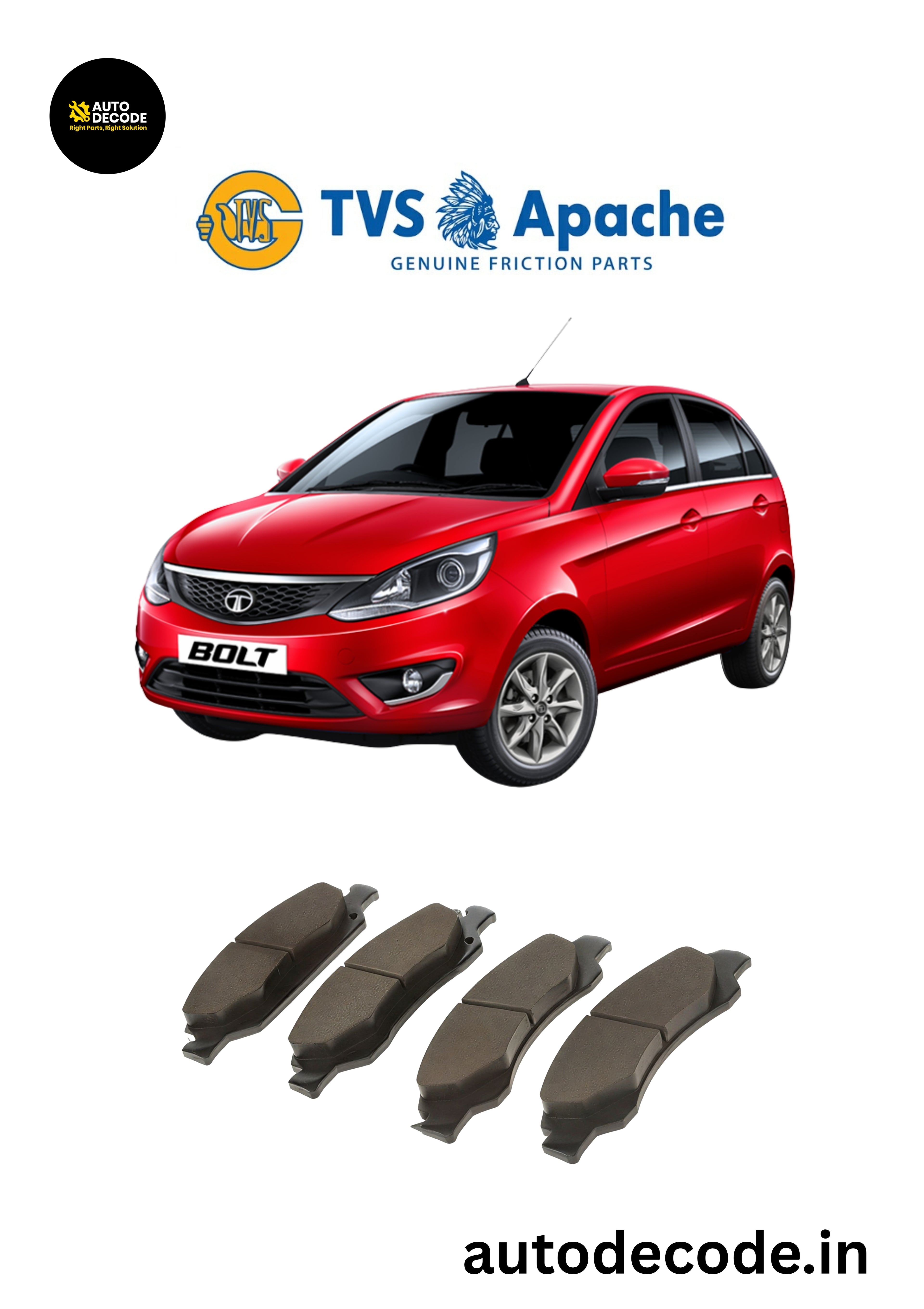 Front Brake Pads For Tata Nexon / Zest / Bolt – TVS | Set of 4