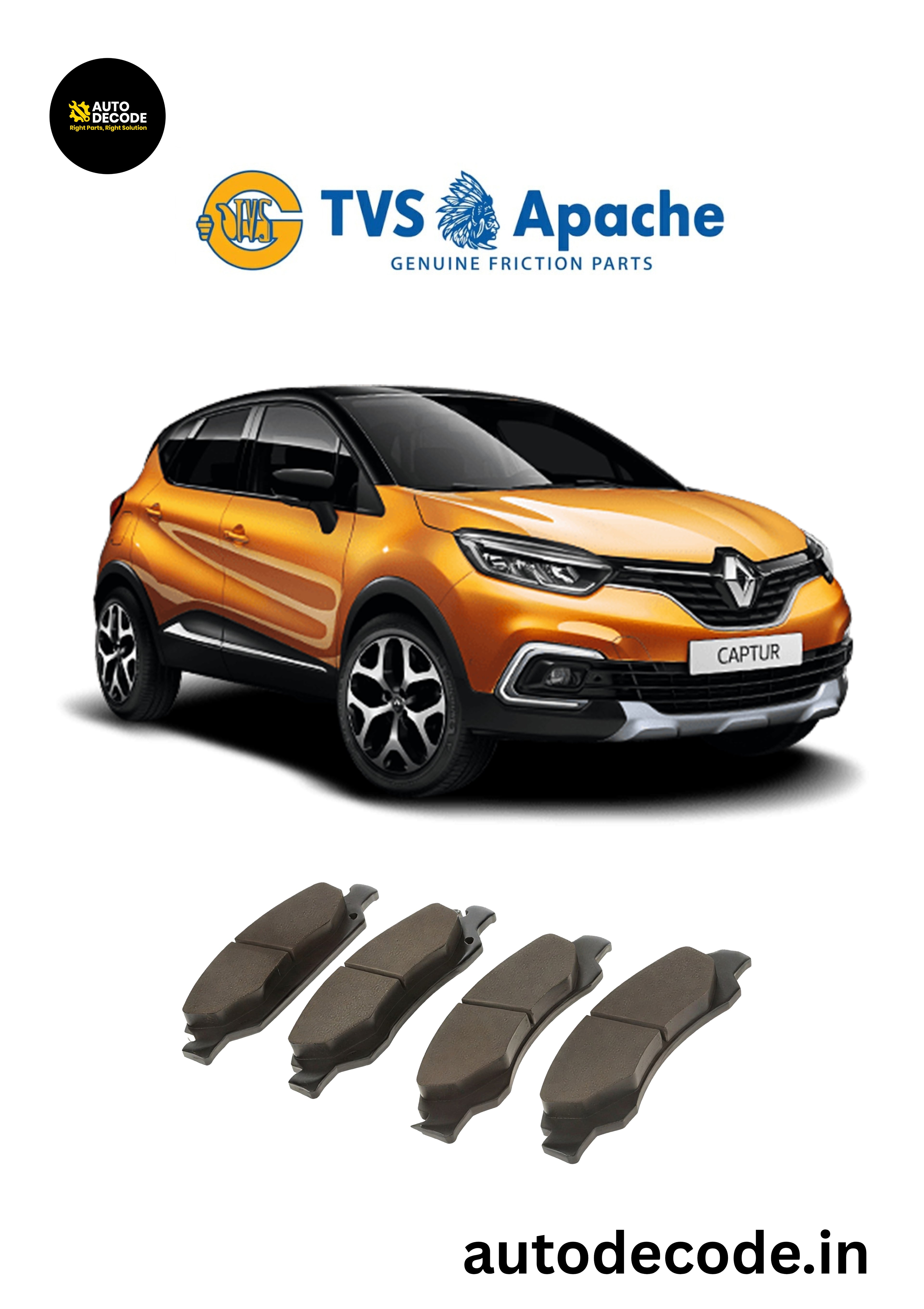 Front Brake Pads For Nissan Kicks / Terrano / Duster & More – TVS | Set of 4