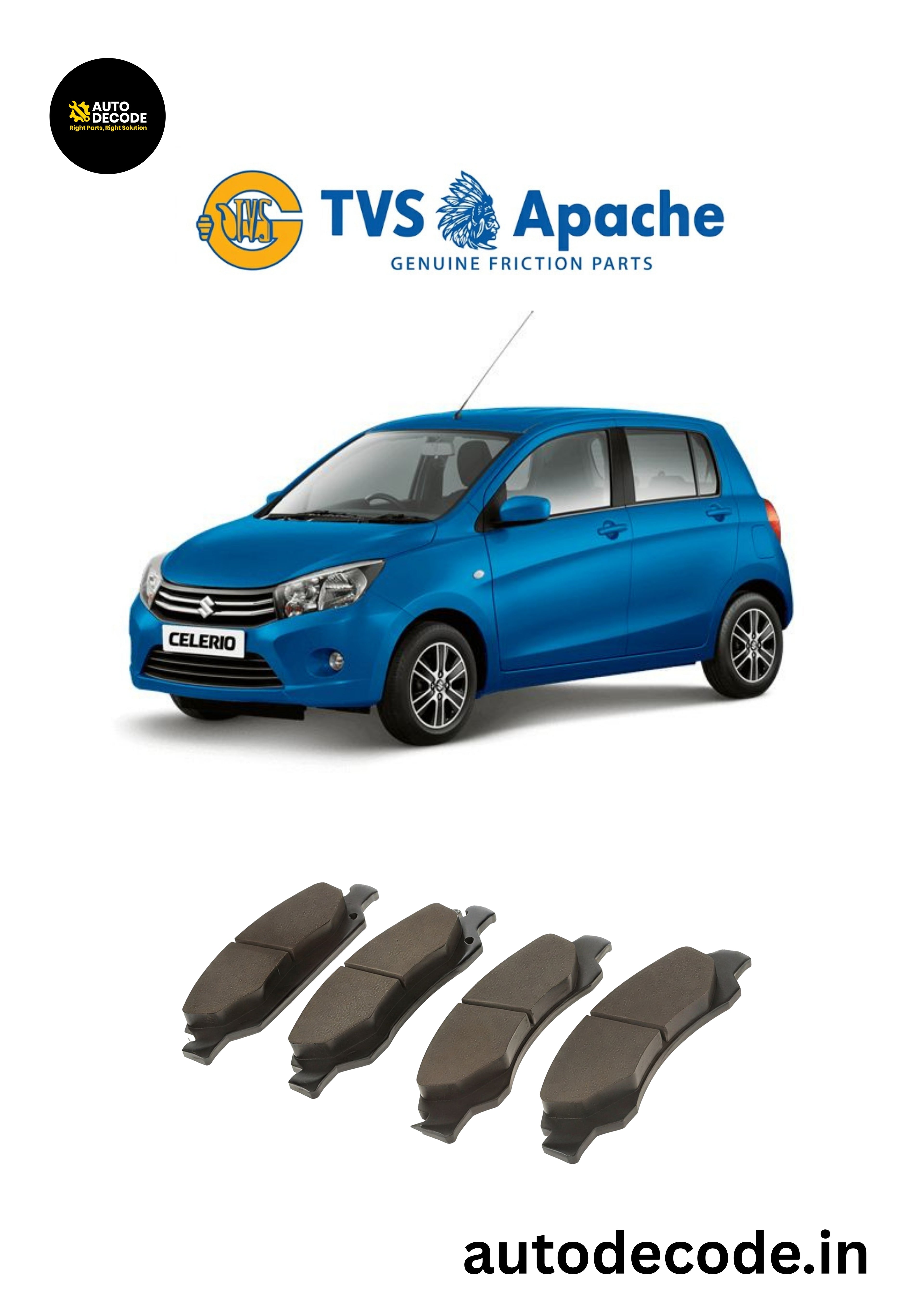 Front Brake Pads For Wagon R / Alto / Celerio – TVS | Set of 4