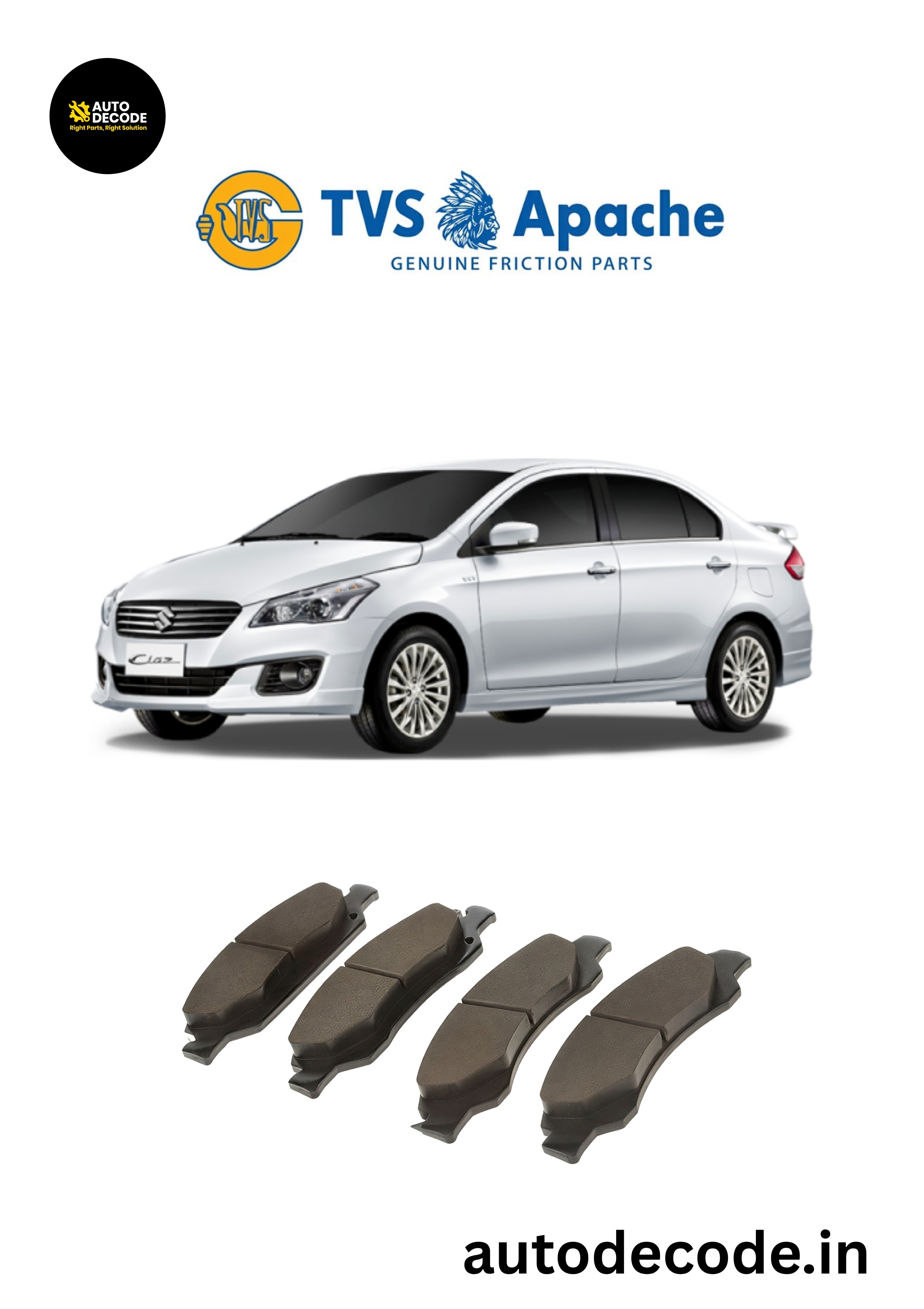 Front Brake Pads For Maruti Swift / Dzire / Ciaz & More – TVS | Set of 4