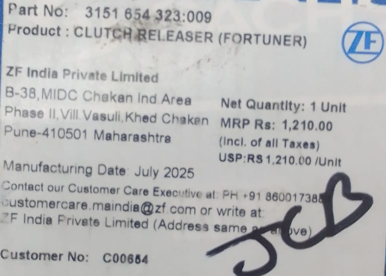 Sachs clutch bearing for Toyota Fortuner and Innova Crysta | Autodecode.in