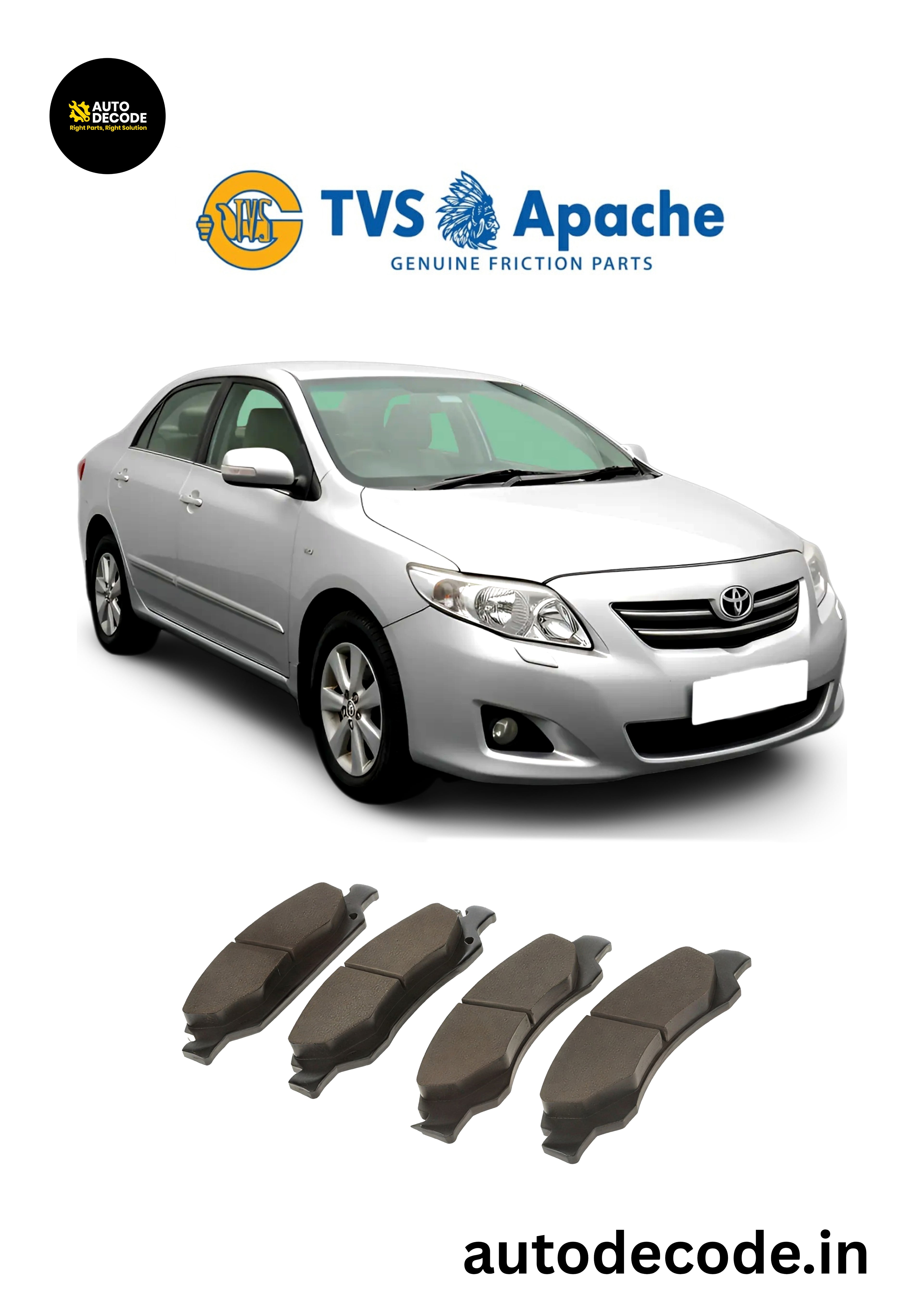 Rear Brake Pads For Toyota Corolla Altis – TVS | Set of 4