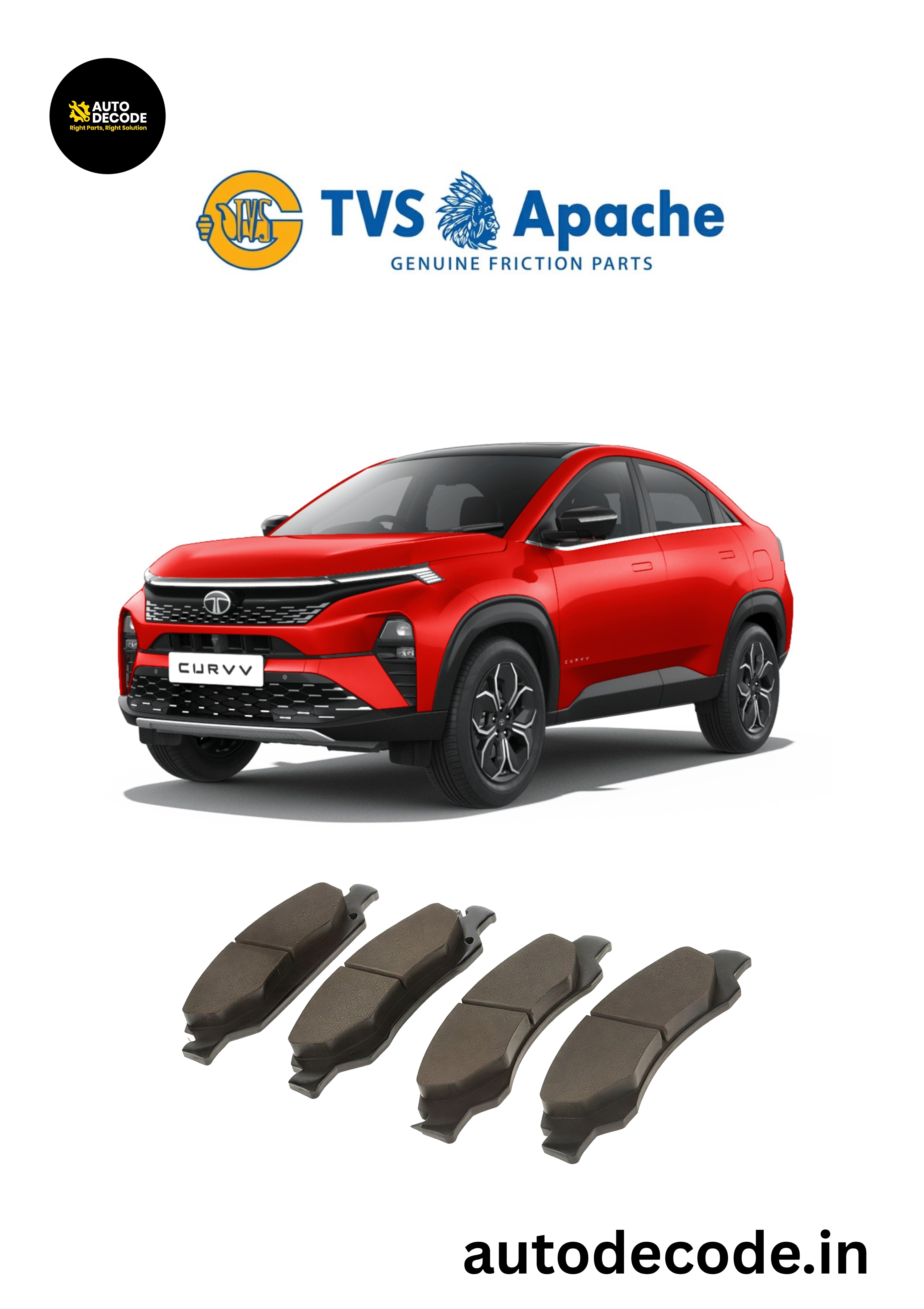 Front Brake Pads For Tata Curvv / Citroën C3 Aircross – TVS | Set of 4