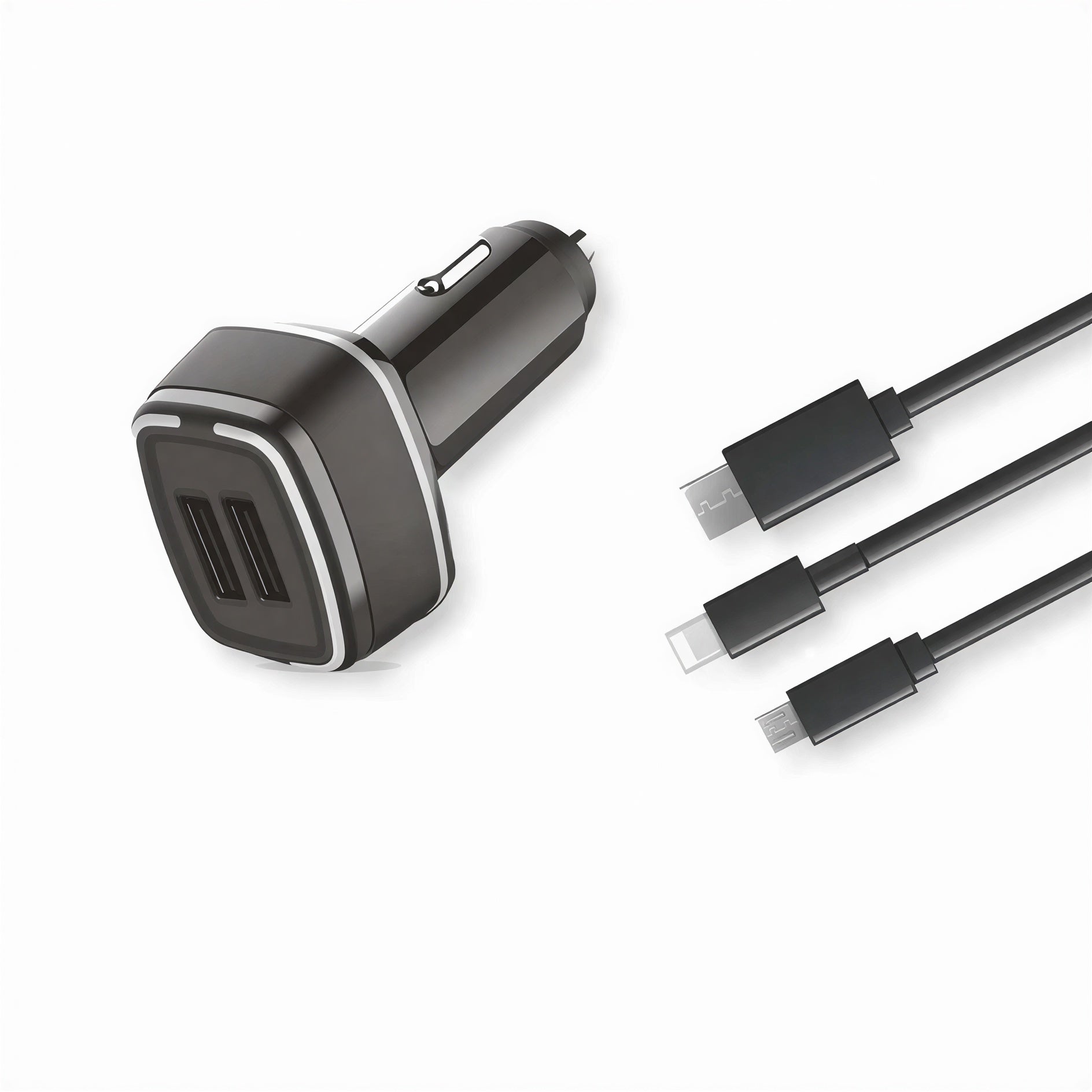 RD Car Charger MC-12 with 3-in-1 Cable | Dual USB Fast Car Charger 5V/3.4A