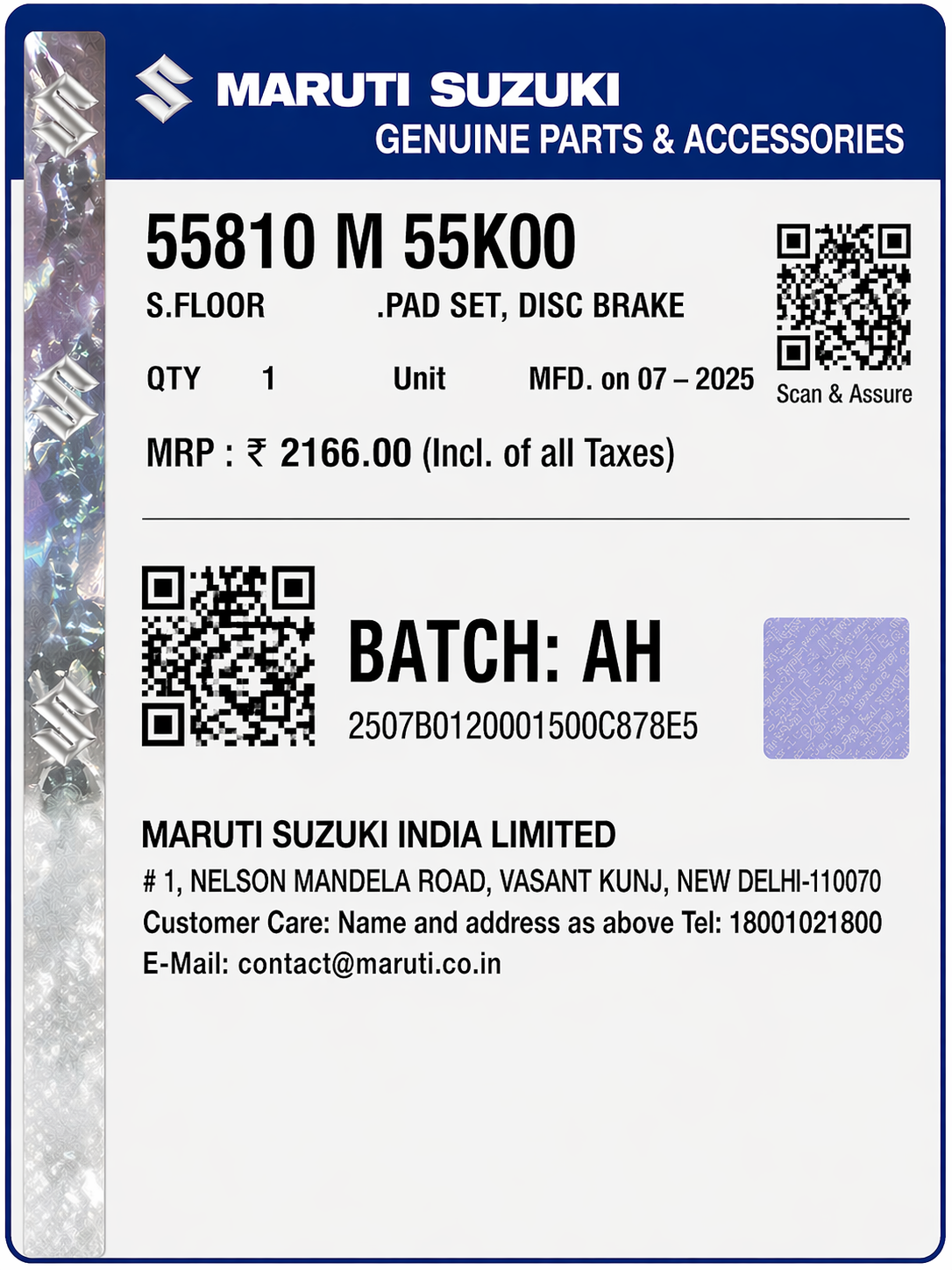 Front Brake Pads For Maruti Brezza / S-Cross / Grand Vitara – Maruti Genuine (MGP)