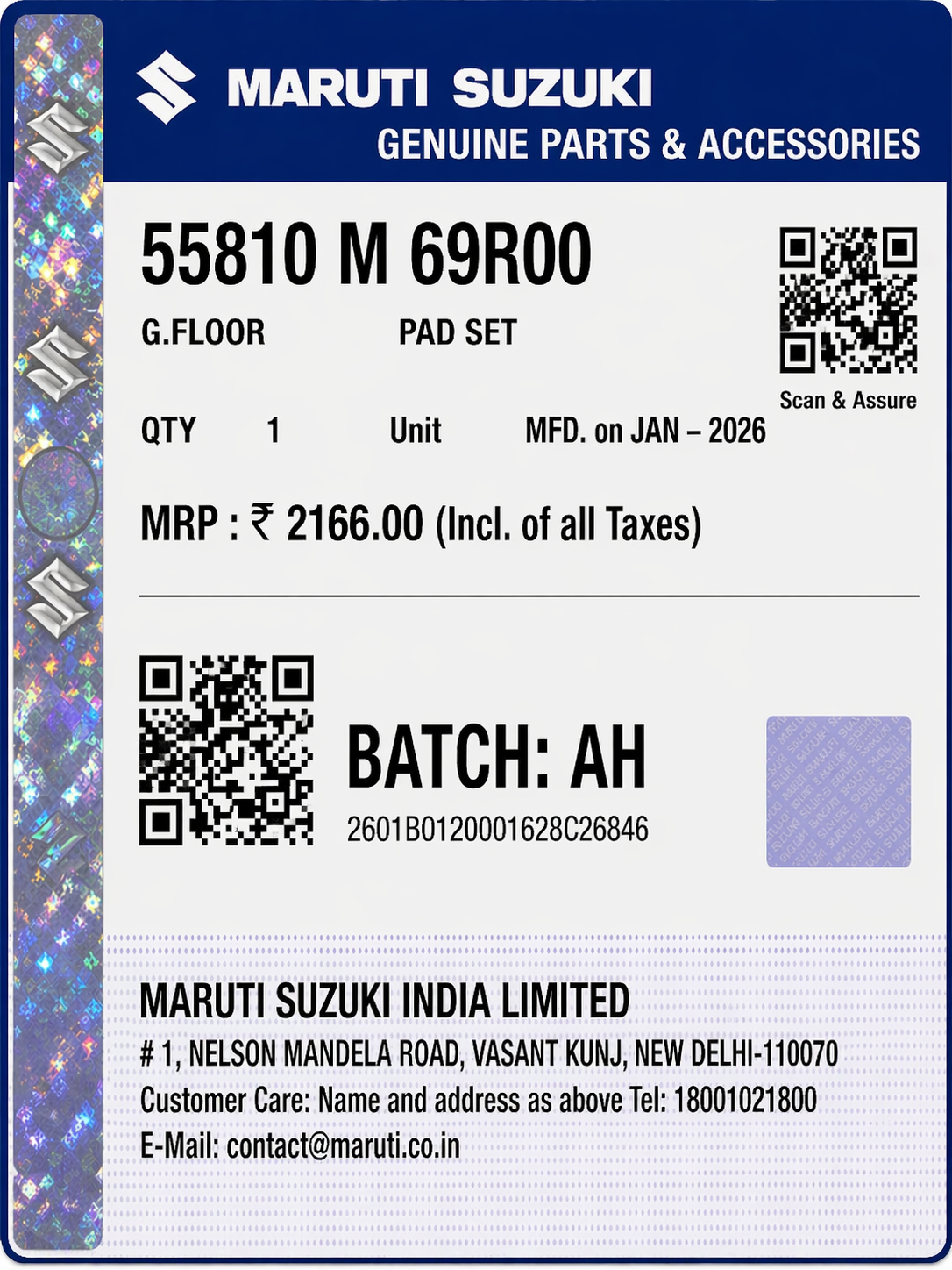 Front Brake Pads For Suzuki Alto / Celerio / Wagon R – Maruti Genuine (MGP)