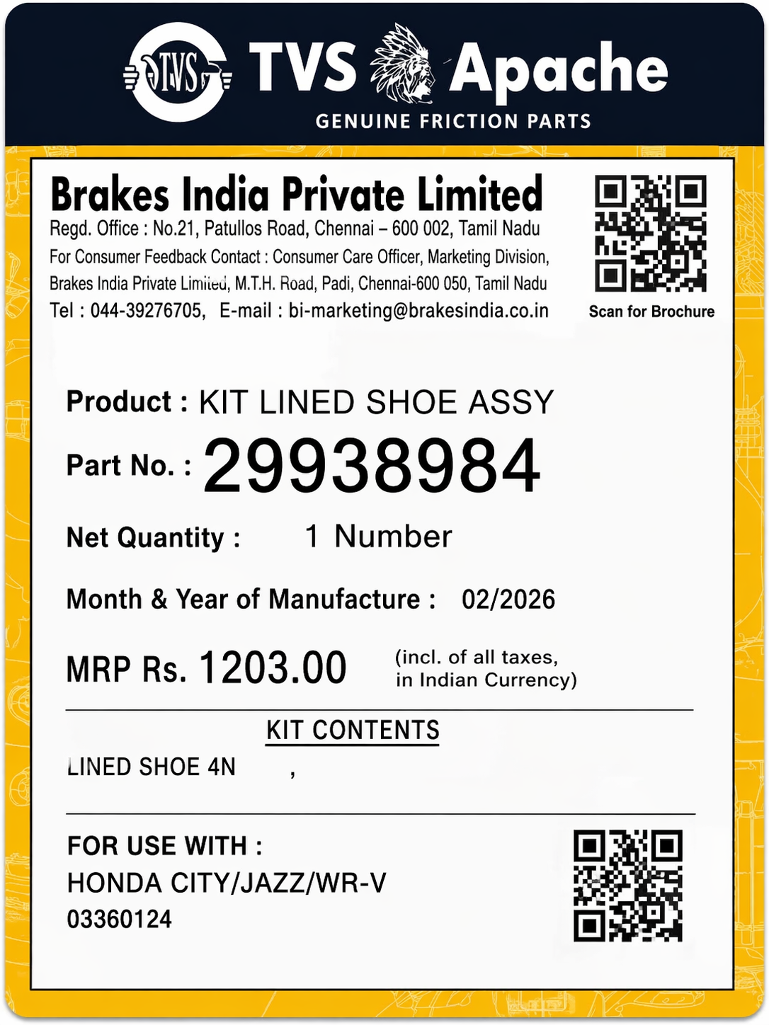 Front Brake Pads For Honda City / Jazz / WR-V – TVS