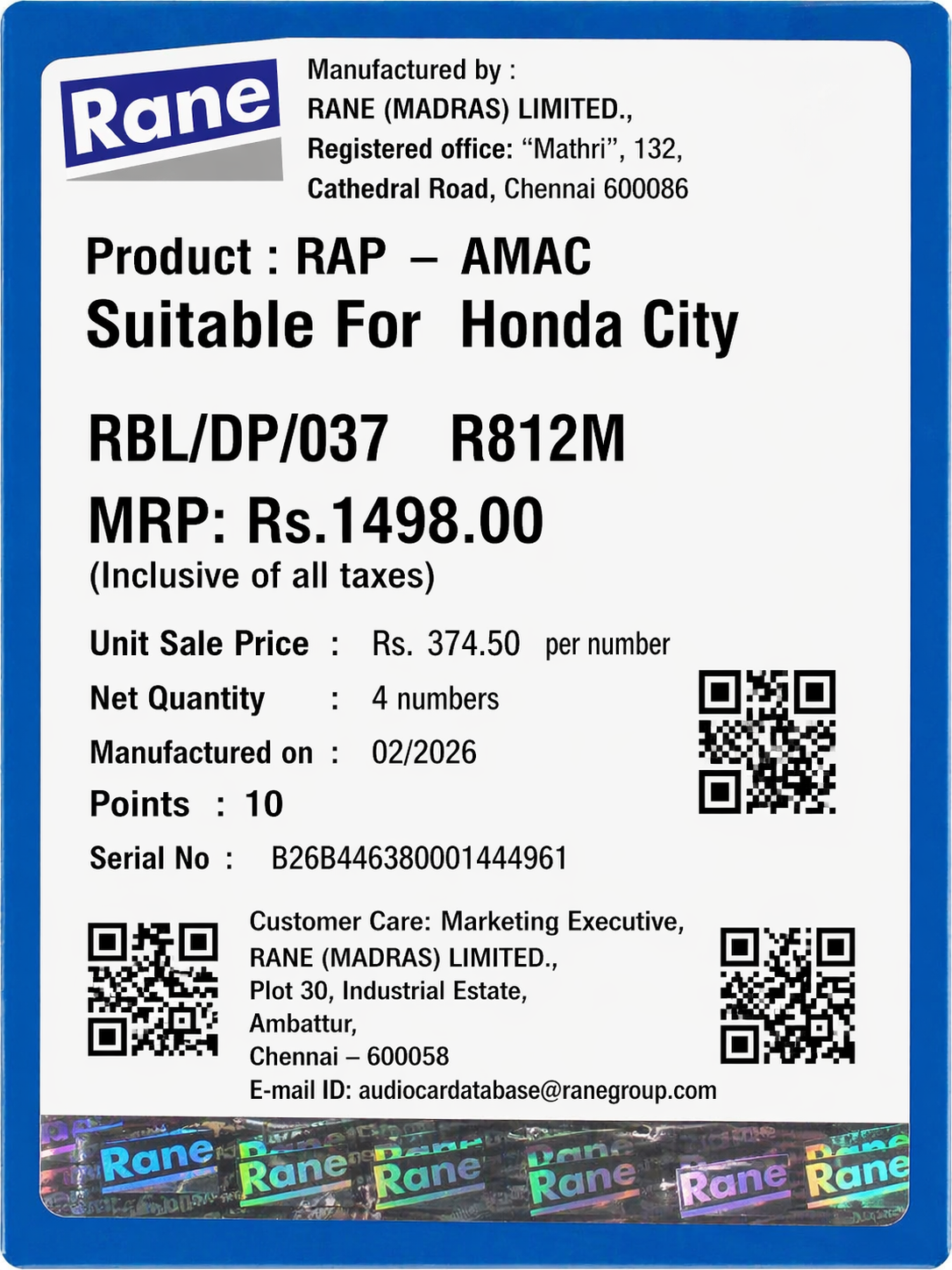 Front Brake Pads For Honda City – Rane