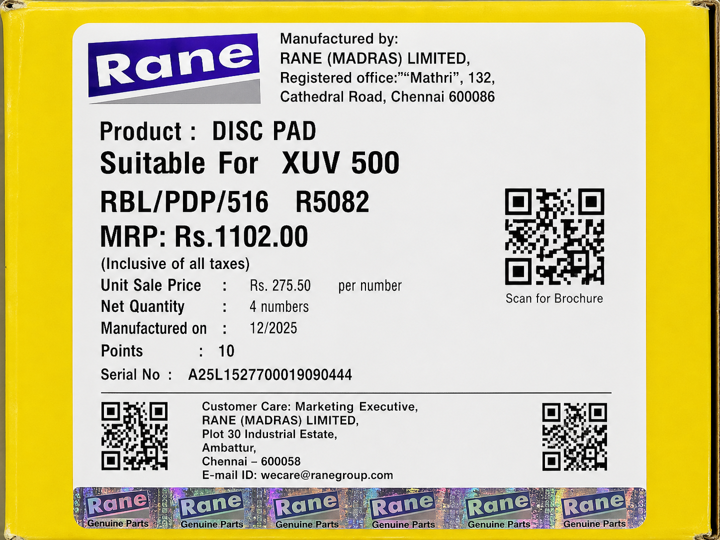 Rear Brake Pads For Mahindra XUV500 – Rane