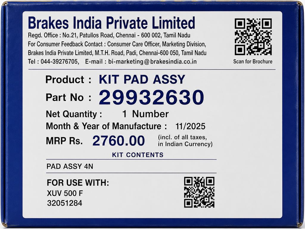 Front Brake Pads For Mahindra XUV500 – TVS