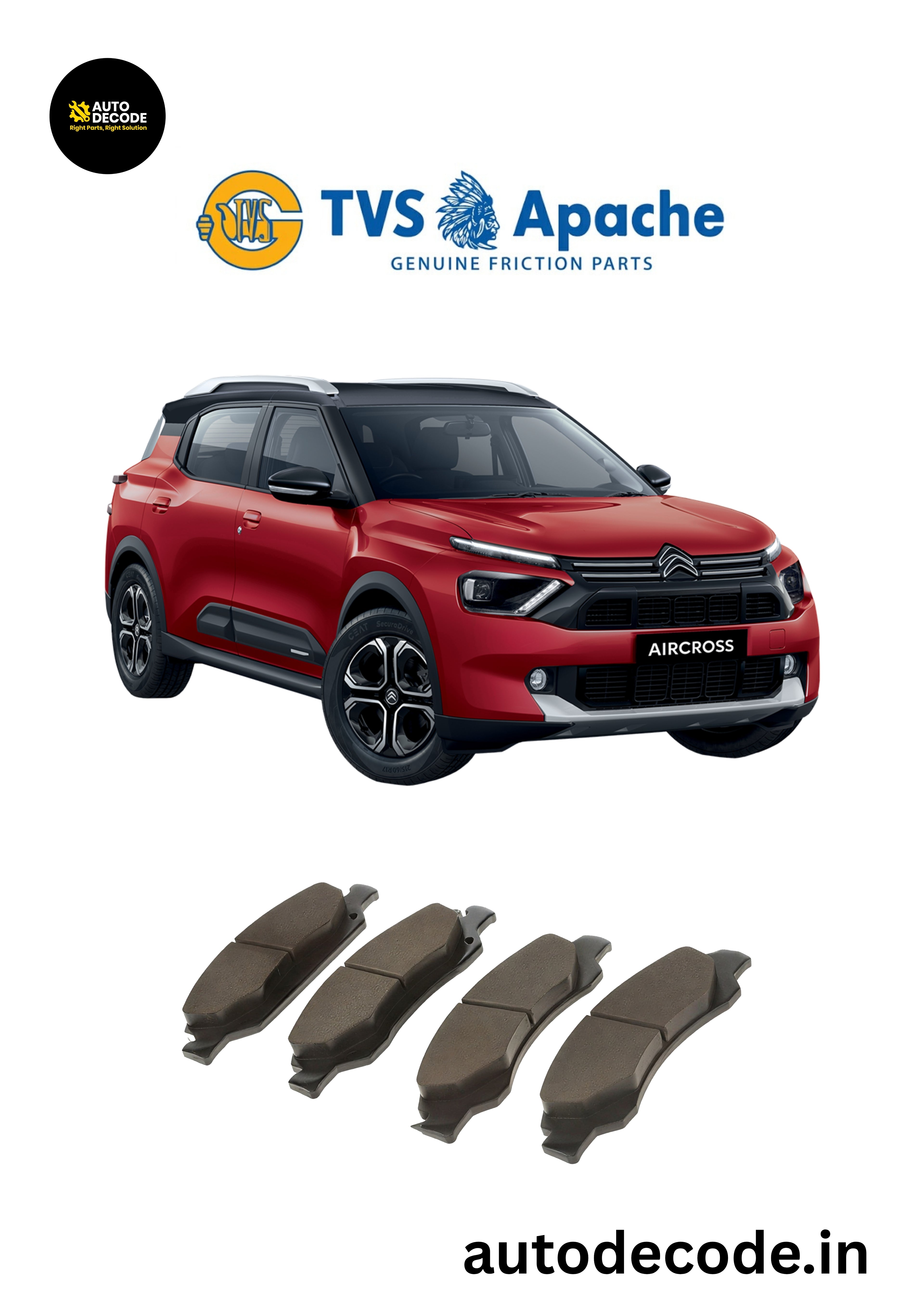 Front Brake Pads For Citroën C3 (Non Turbo) – TVS | Set of 4