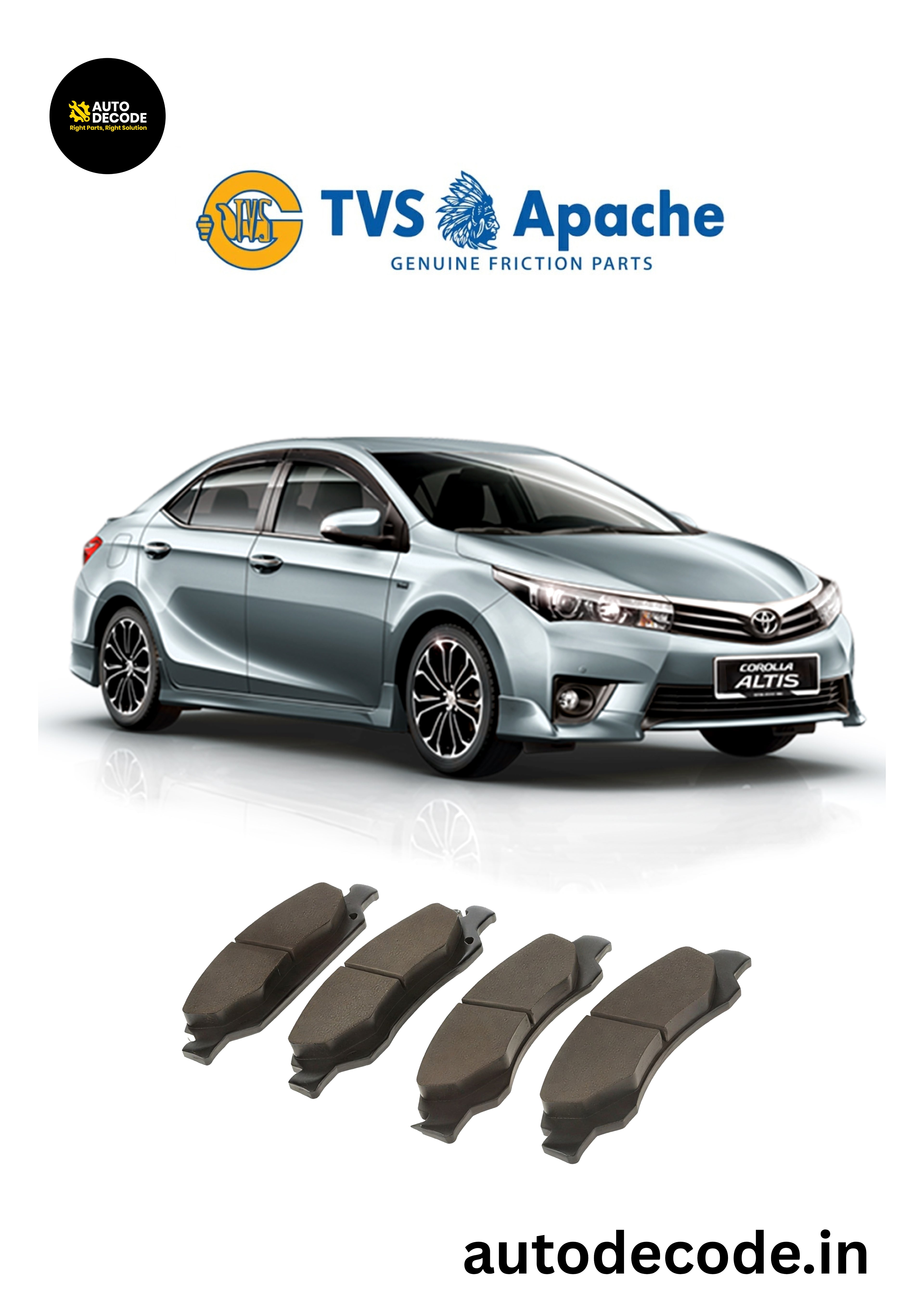 Front Brake Pads For Toyota Corolla Altis (E170)– TVS | Set of 4