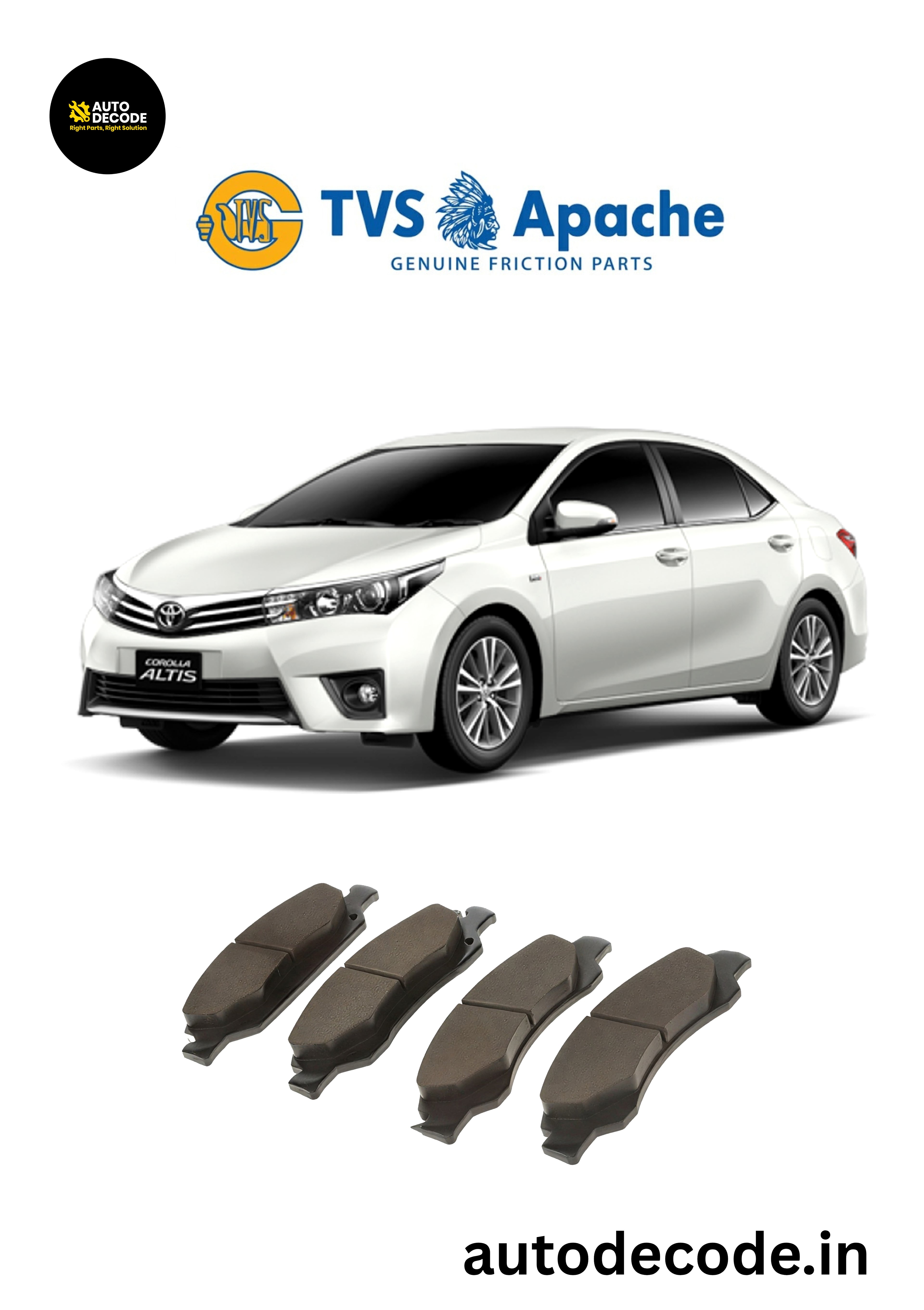 Rear Brake Pads For Toyota Corolla Altis / Yaris – TVS | Set of 4