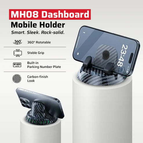RD Dashboard Mobile Holder MH08 | 360° Rotating Car Phone Holder with Parking Number Plate