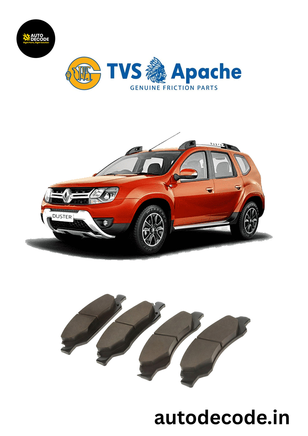 Front Brake Pads For Renault Duster / Nissan Terrano & More – TVS | Set of 4