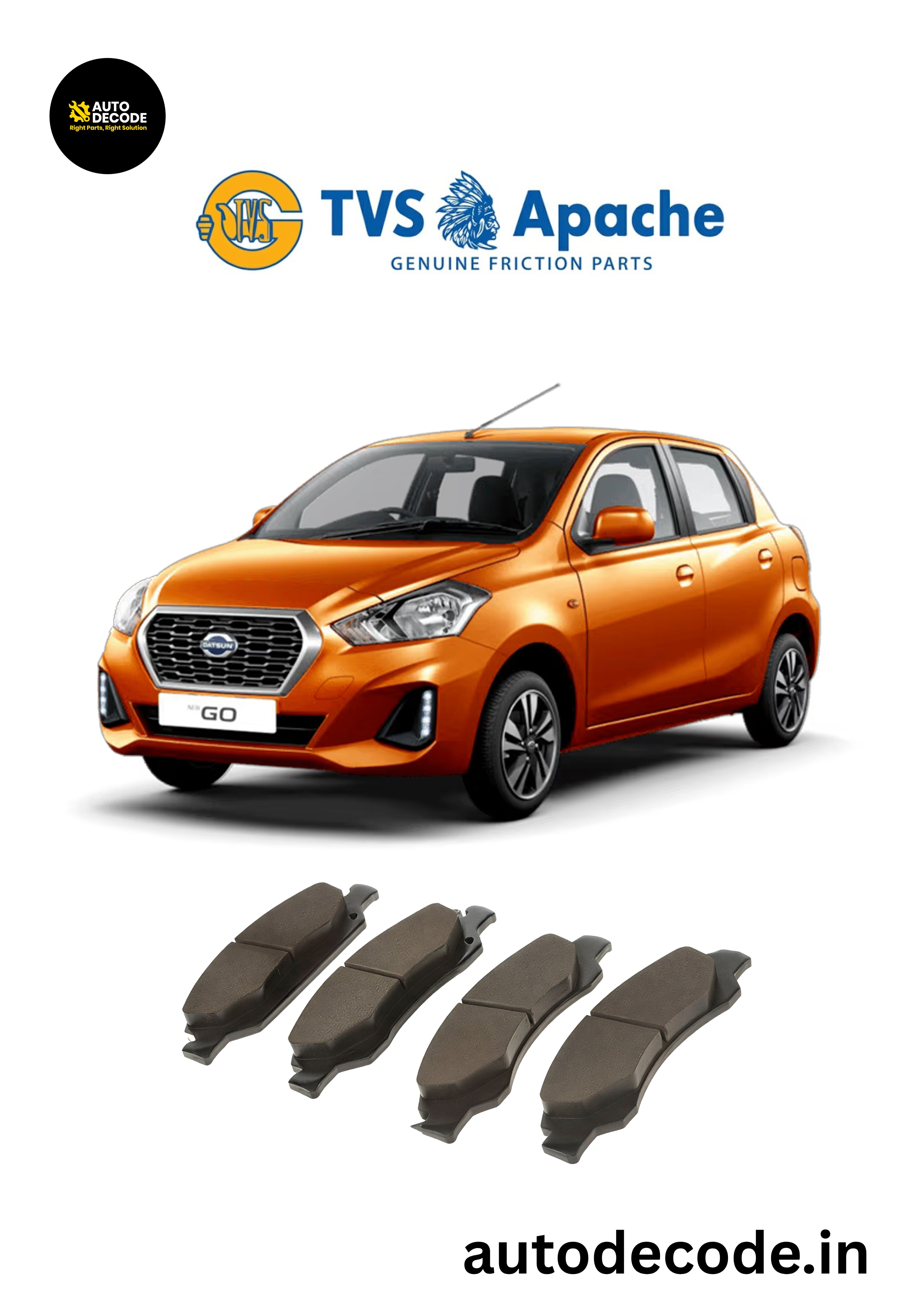 Front Brake Pads For Datsun Go / Go+ – TVS DURA | Set of 4
