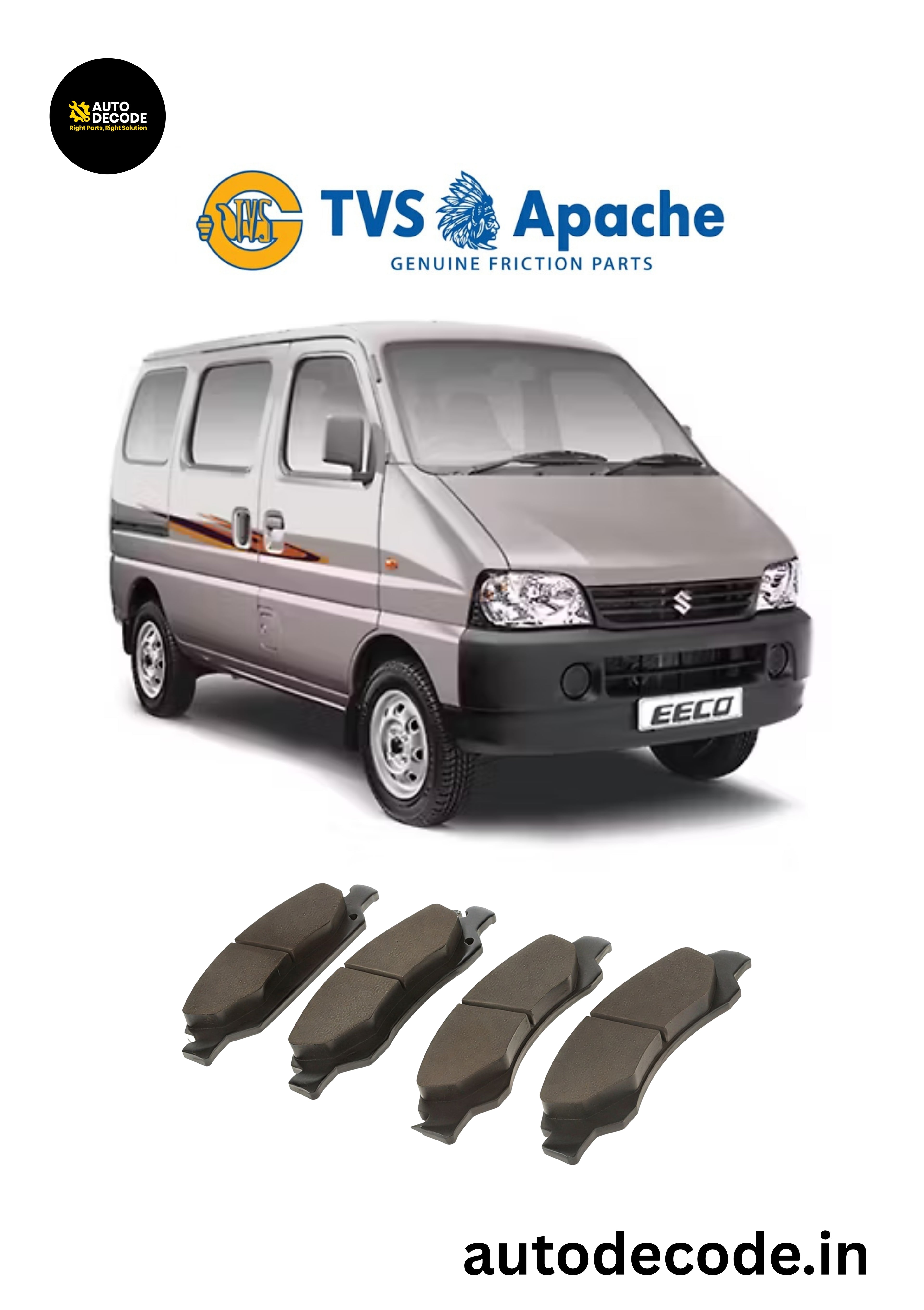 Front Brake Pads For Maruti A-Star / Eeco / Versa – TVS | Set of 4