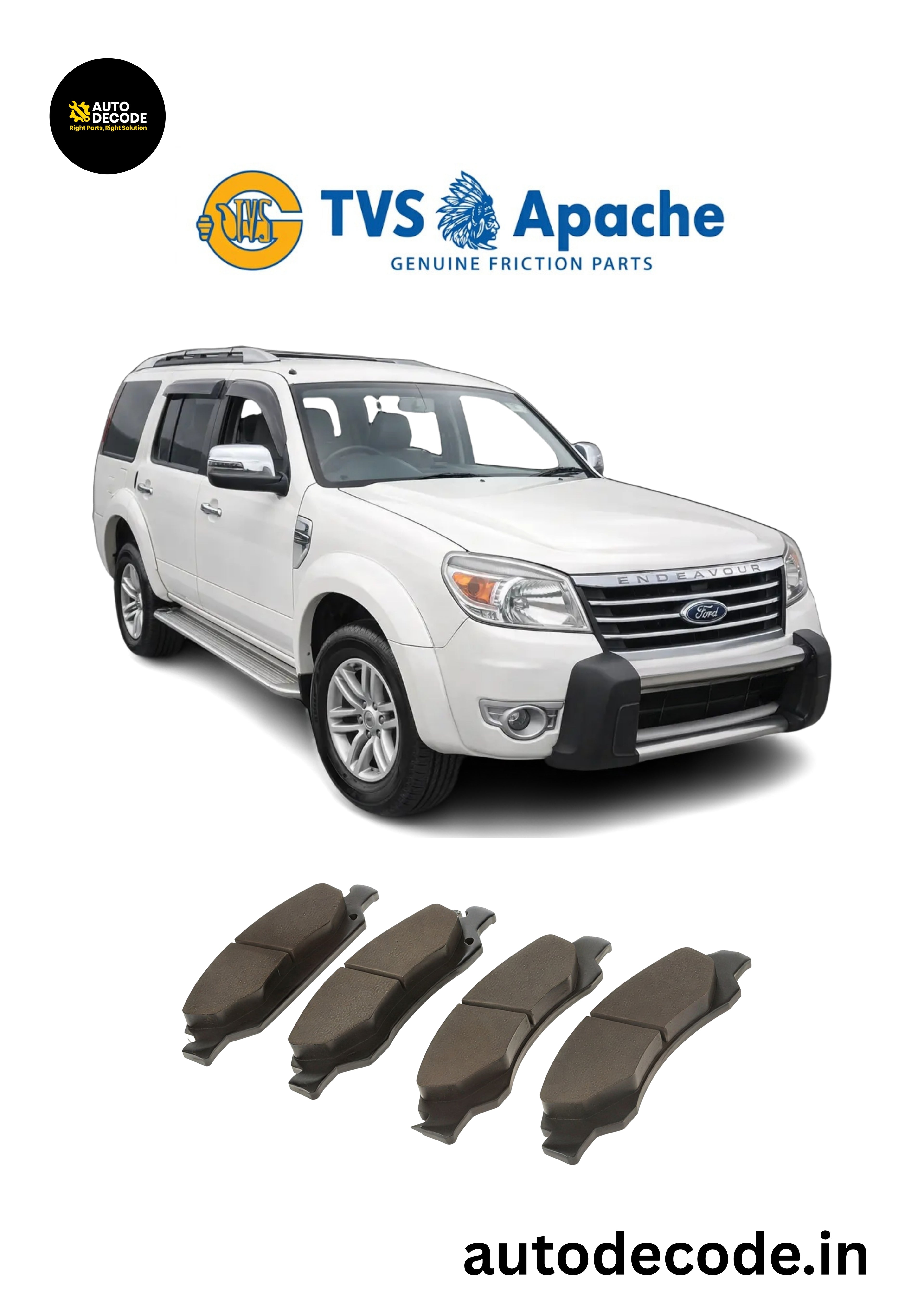 Front Brake Pads For Ford Endeavour (2004–2015) – TVS | Set of 4