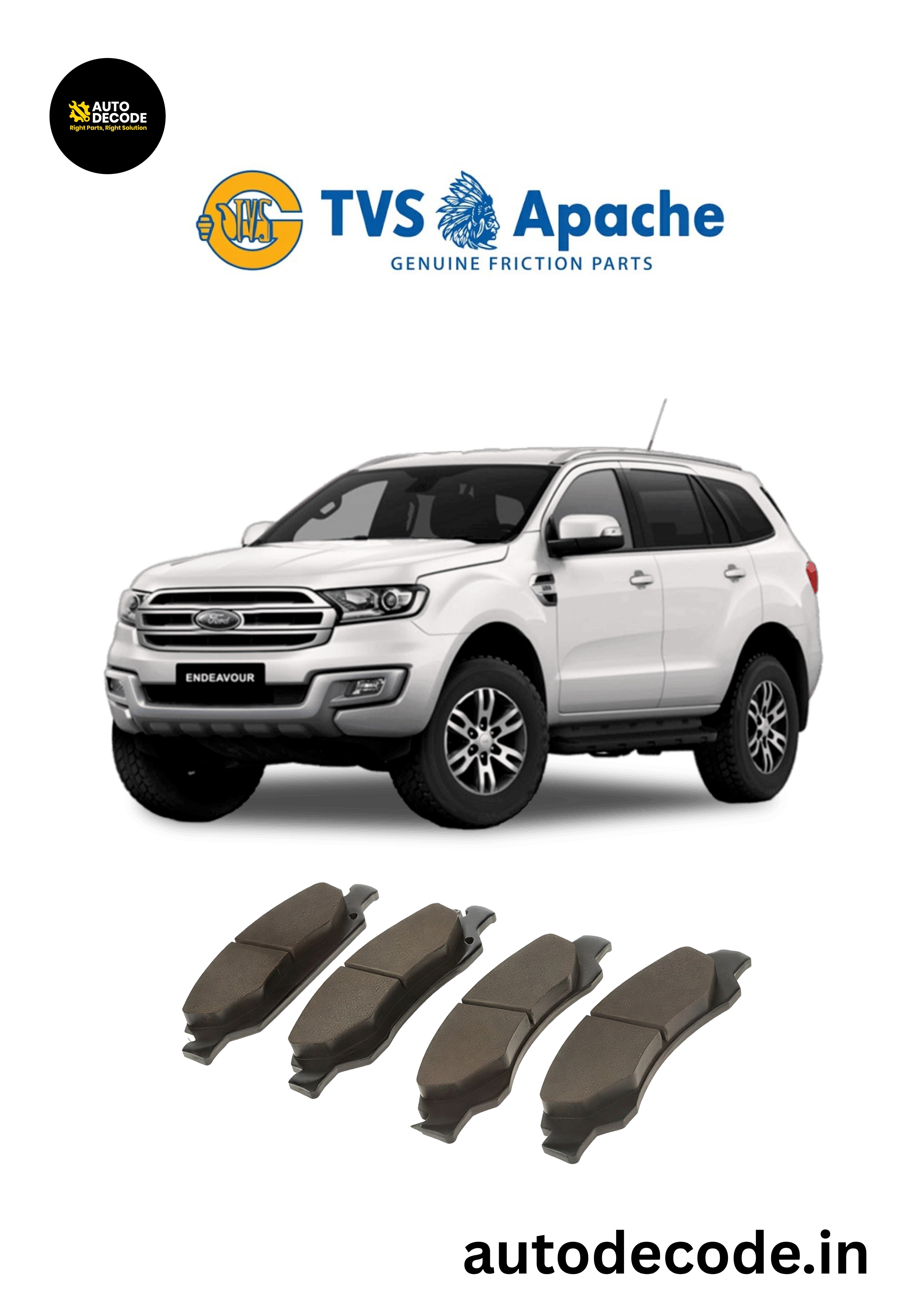 Front Brake Pads For Ford Endeavour (2016 Onwards) – TVS | Set of 4