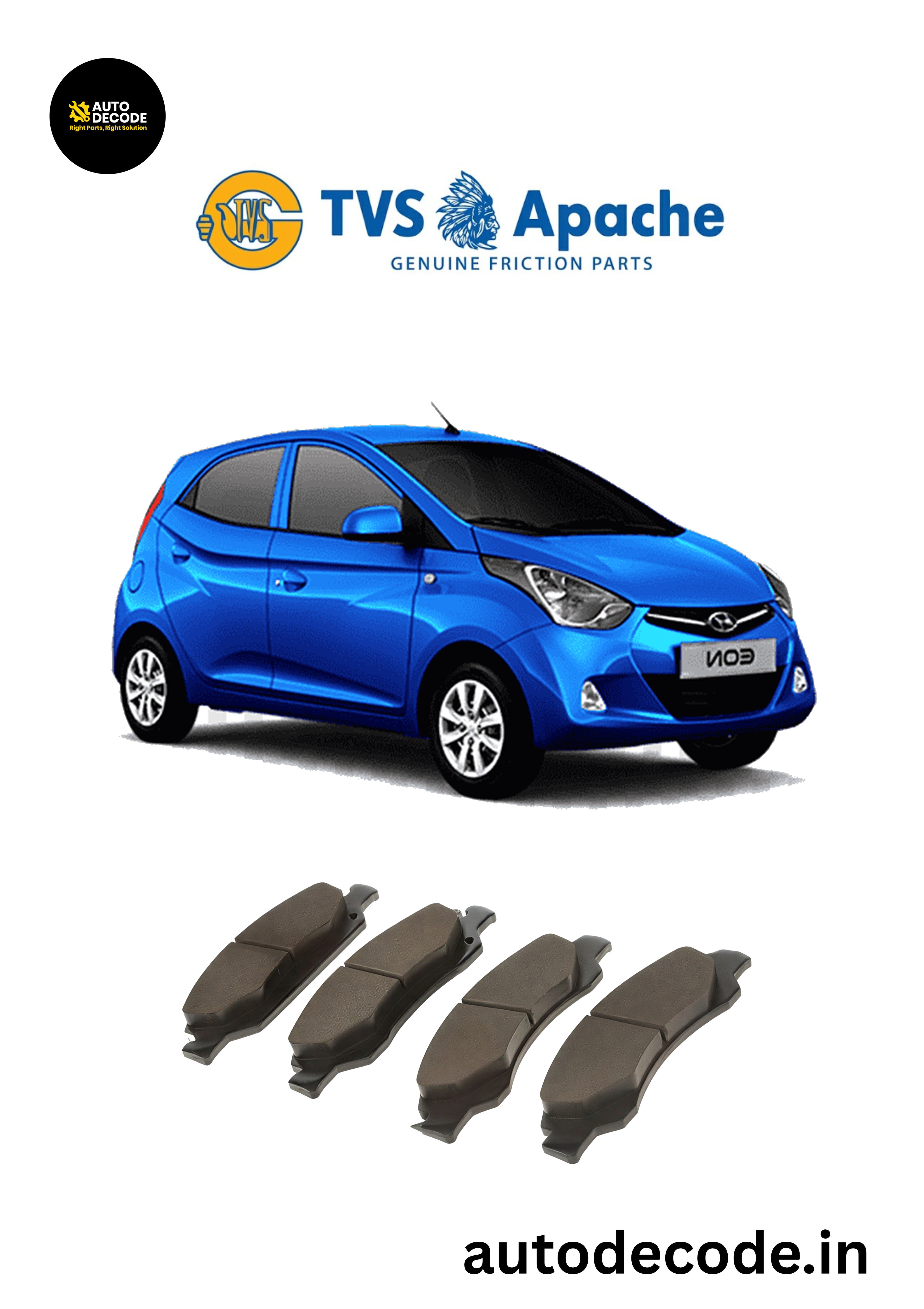 Front Brake Pads For Hyundai EON – TVS SUPER | Set of 4