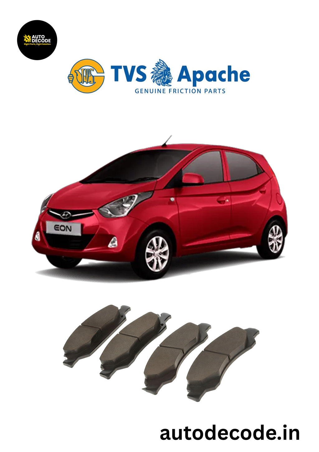 Front Brake Pads For Hyundai Accent / Getz / Eon & More – TVS | Set of 4