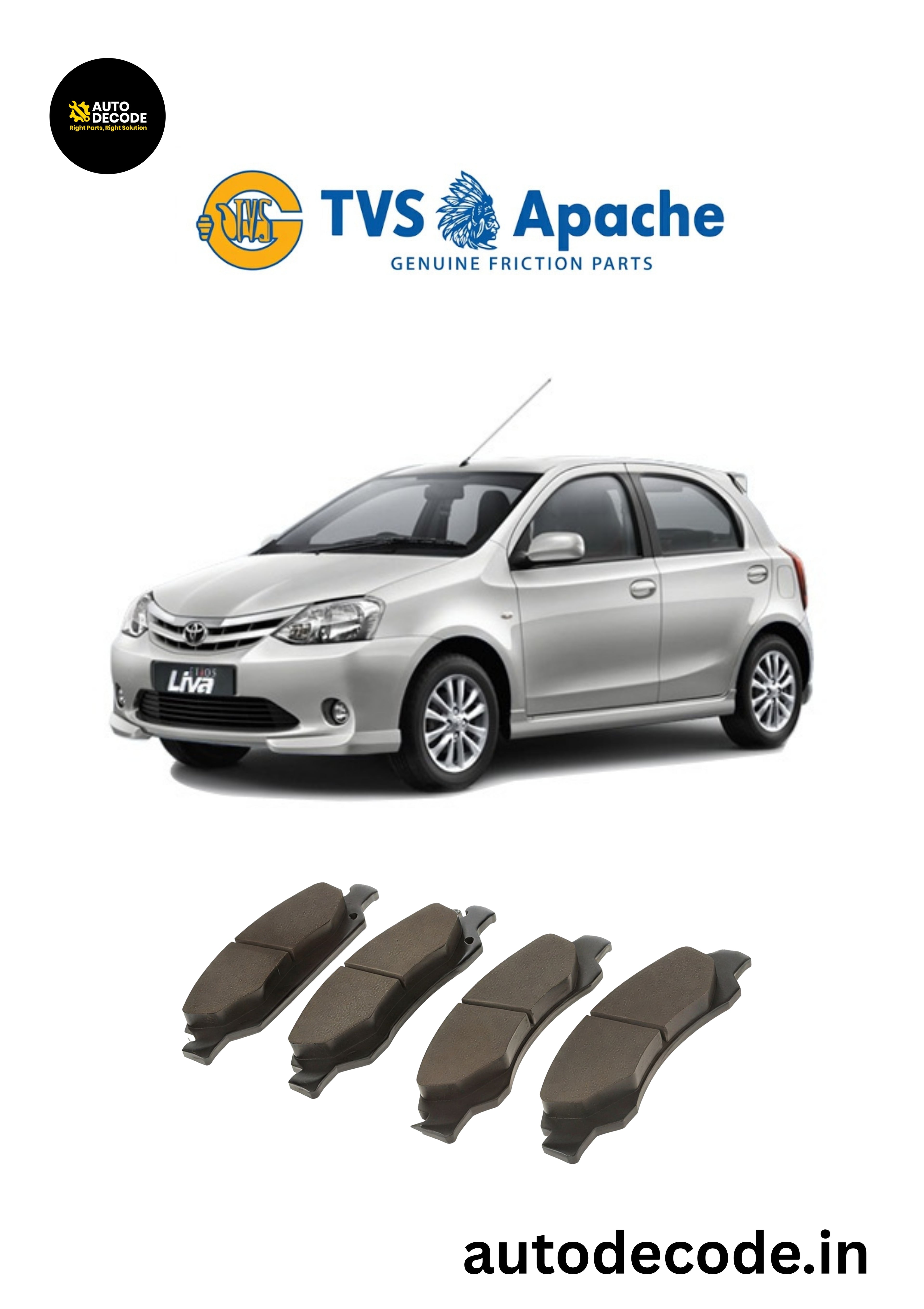 Front Brake Pads For Toyota Etios / Liva – TVS | Set of 4