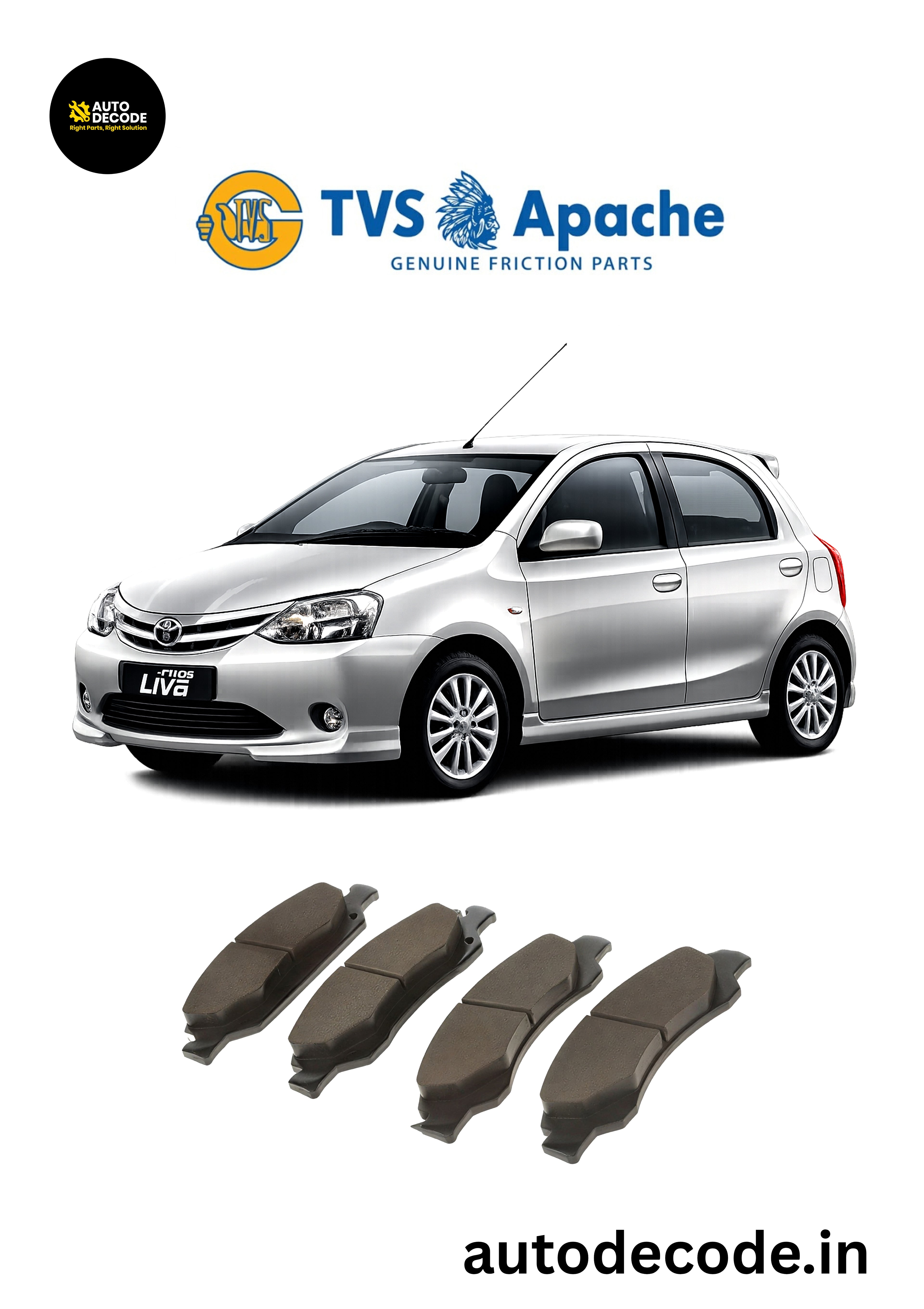 Front Brake Pads For Toyota Etios / Liva – TVS DURA | Set of 4