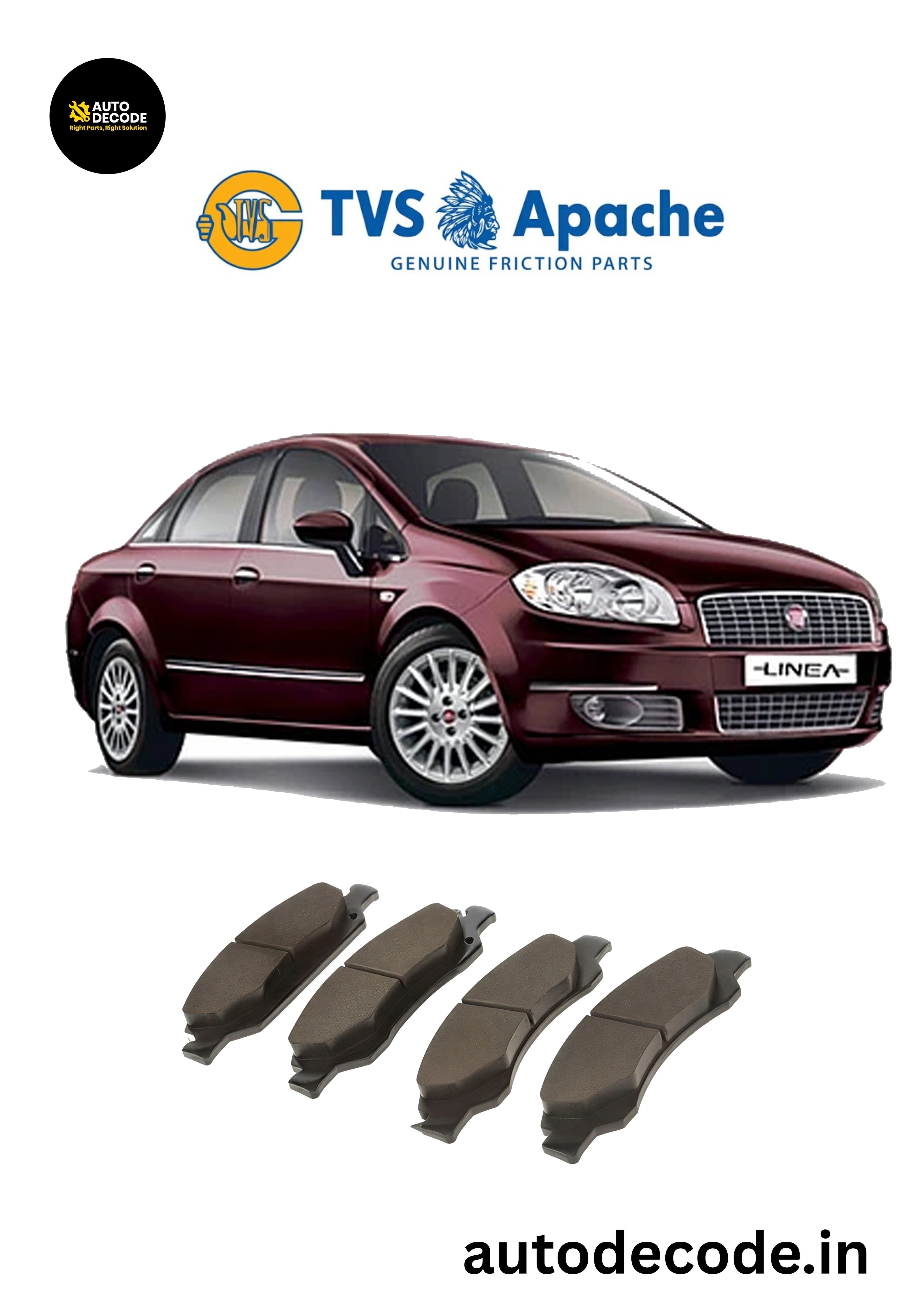 Front Brake Pads For Fiat Linea / Siena / Palio – TVS | Set of 4