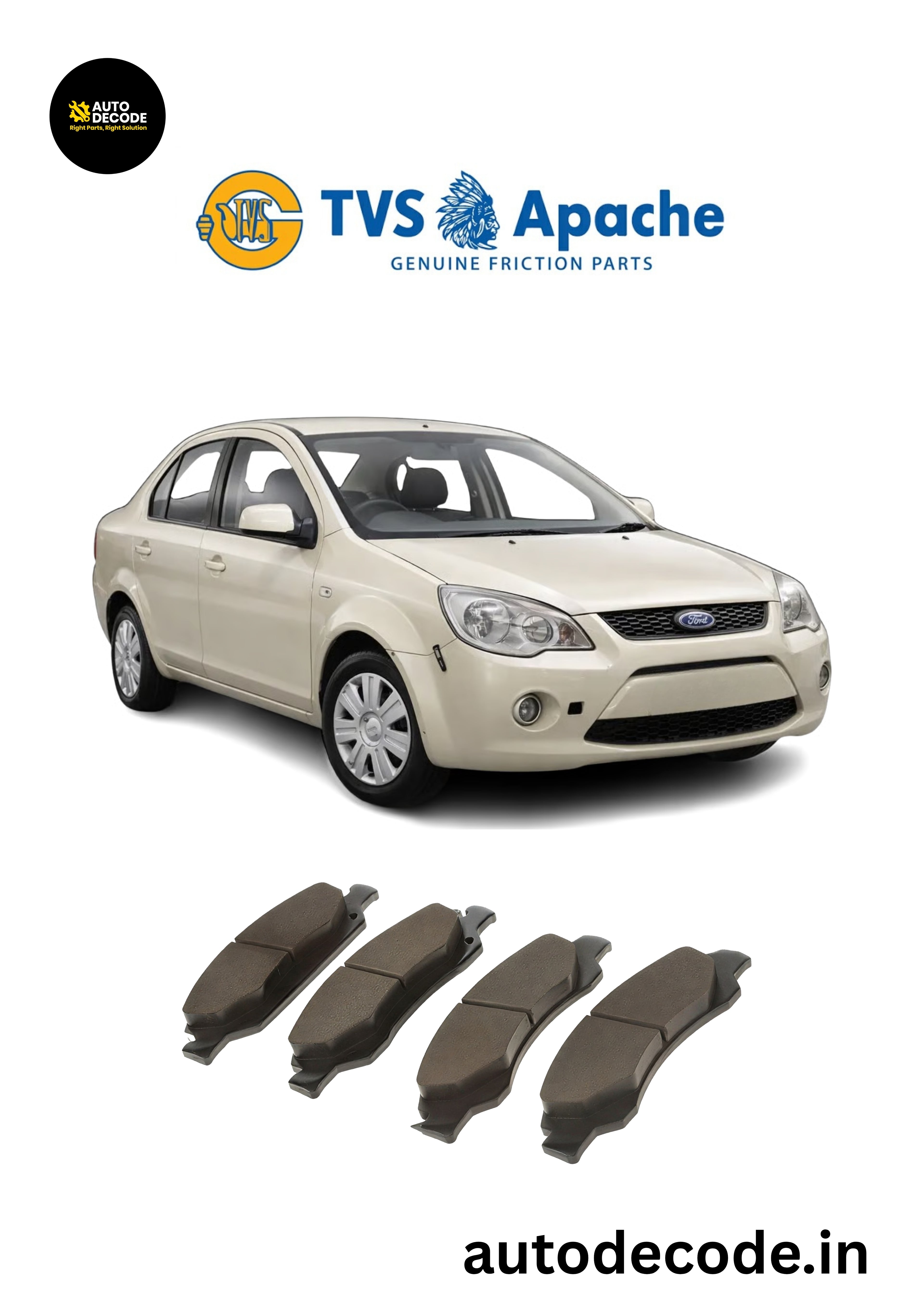 Front Brake Pads For Ford Fiesta / Figo / Fusion – TVS | Set of 4