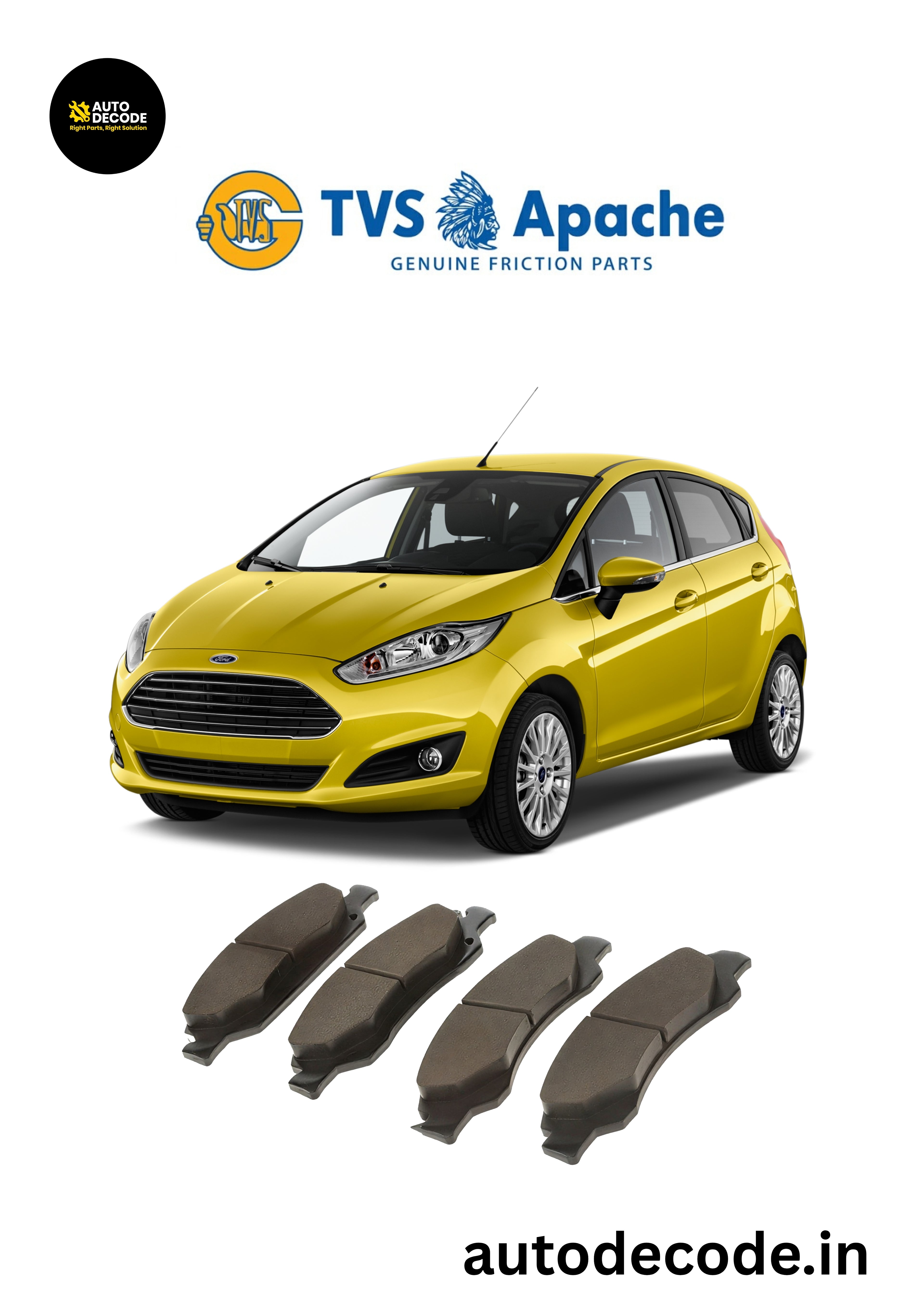 Front Brake Pads For Ford Fiesta / Figo / Freestyle – TVS | Set of 4
