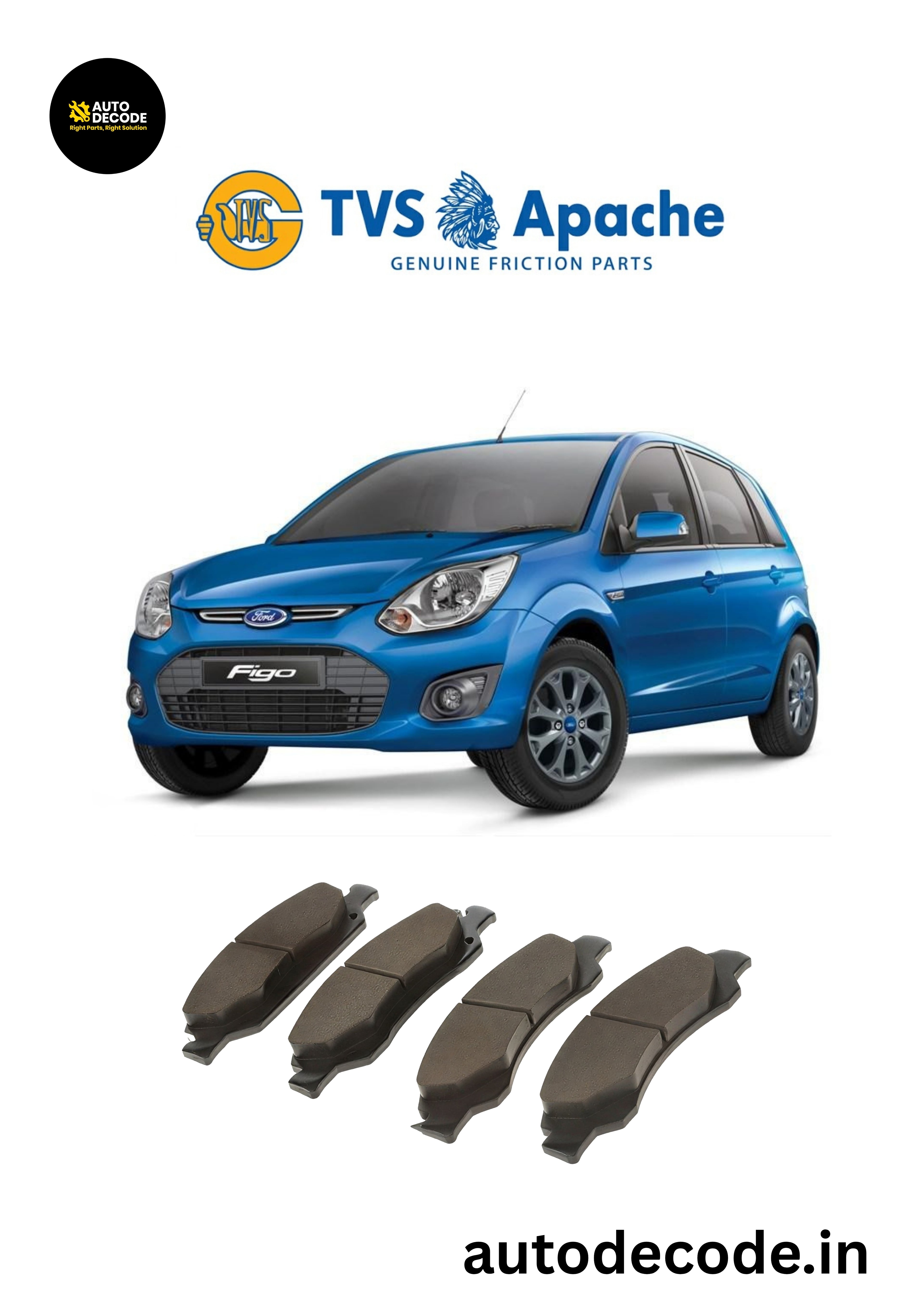 Front Brake Pads For Maruti Ertiga / Ford Figo & More – TVS | Set of 4