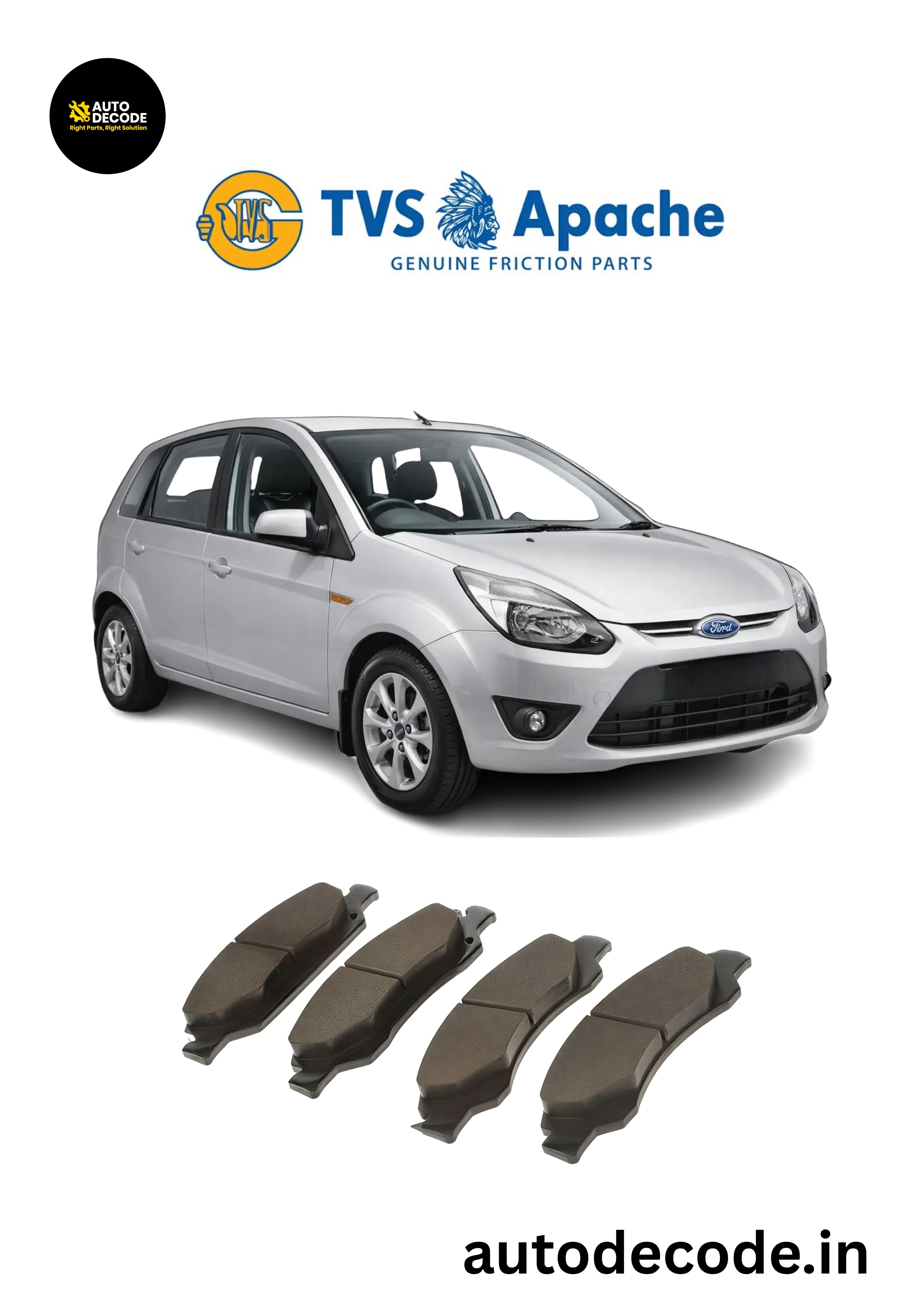 Front Brake Pads For Ford Fiesta / Figo / Fusion – TVS | Set of 4
