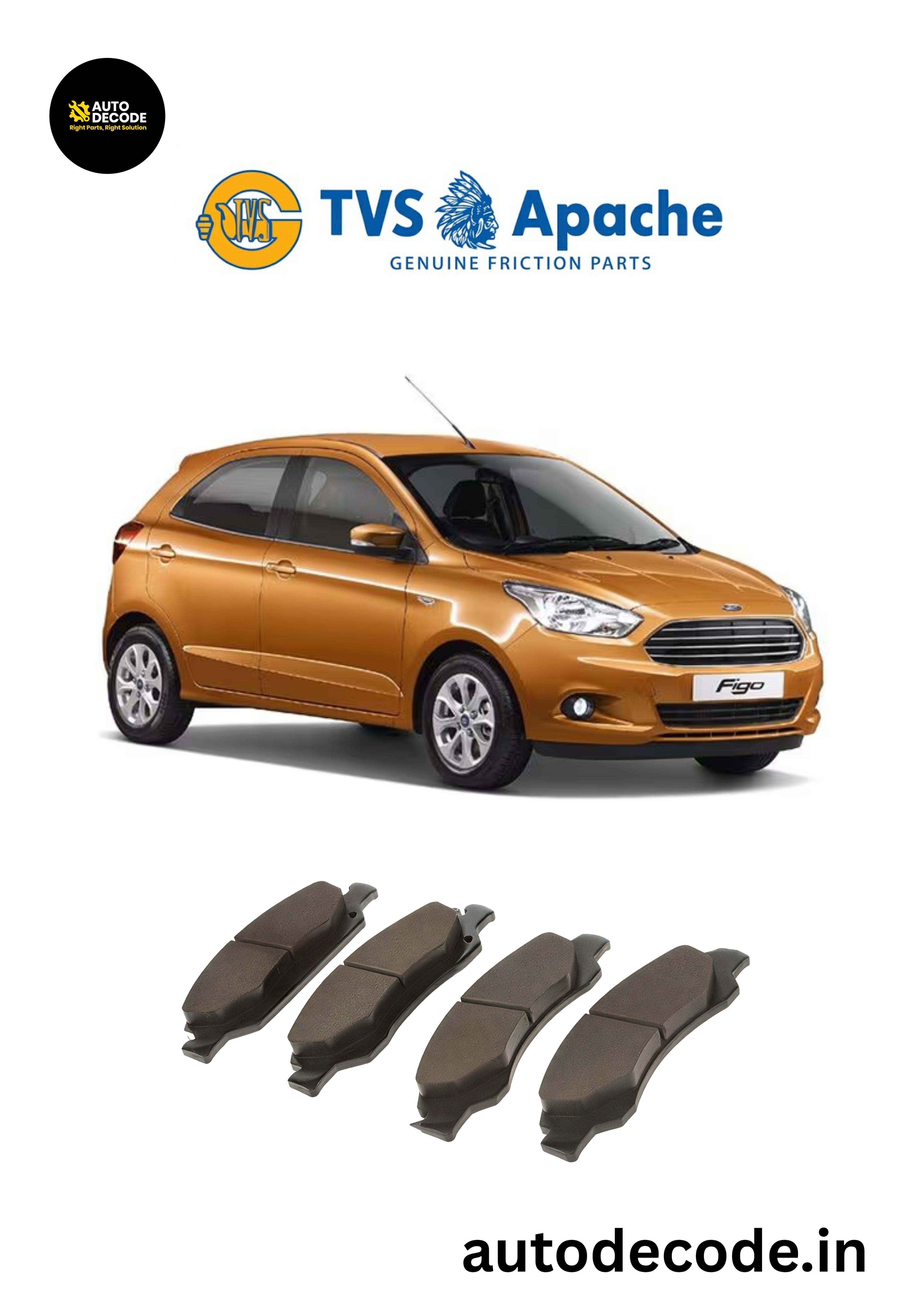 Front Brake Pads For Ford Fiesta / Figo / Freestyle – TVS | Set of 4