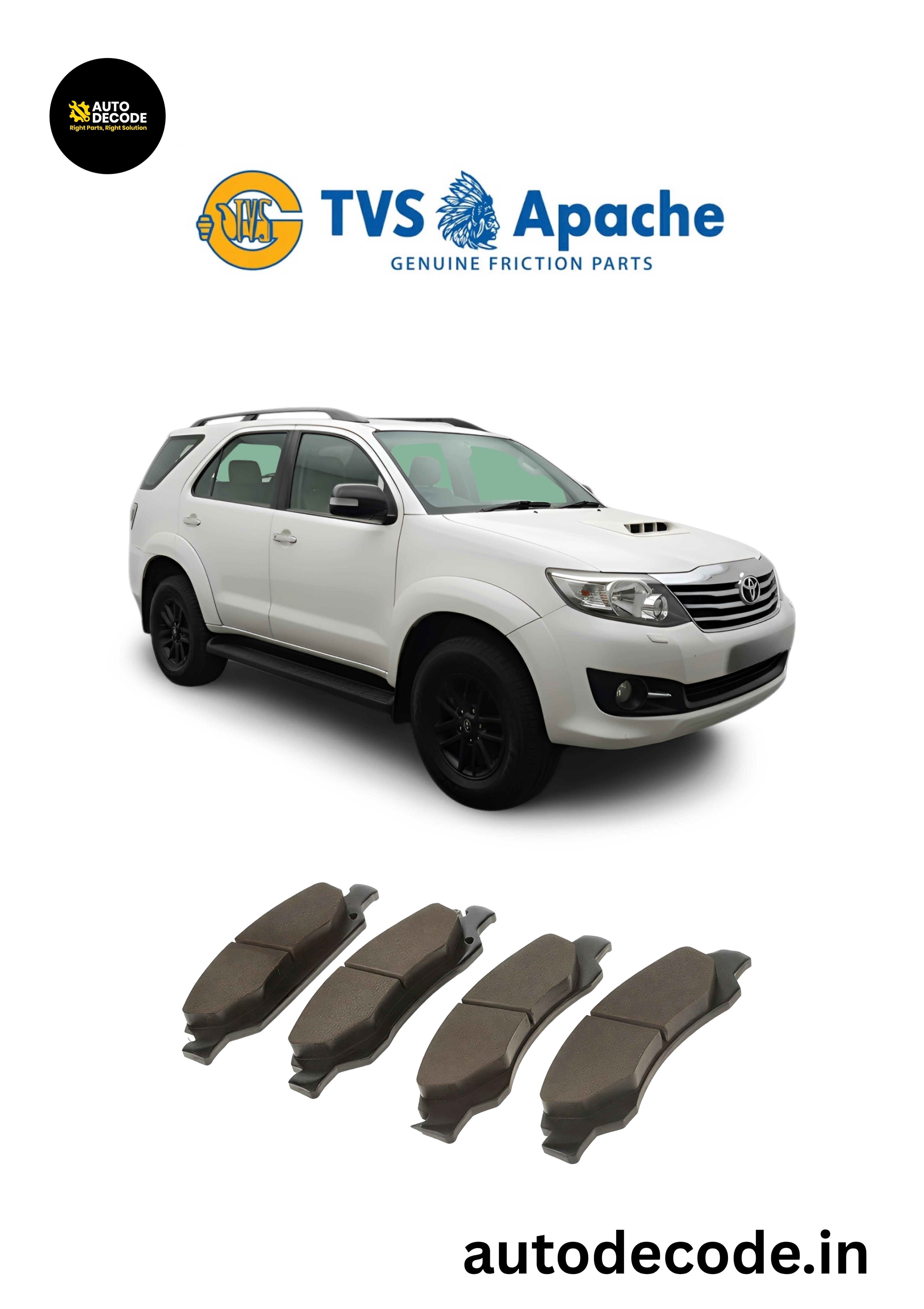 Rear Brake Pads For Toyota Fortuner (Pre-2015) – TVS | Set of 4