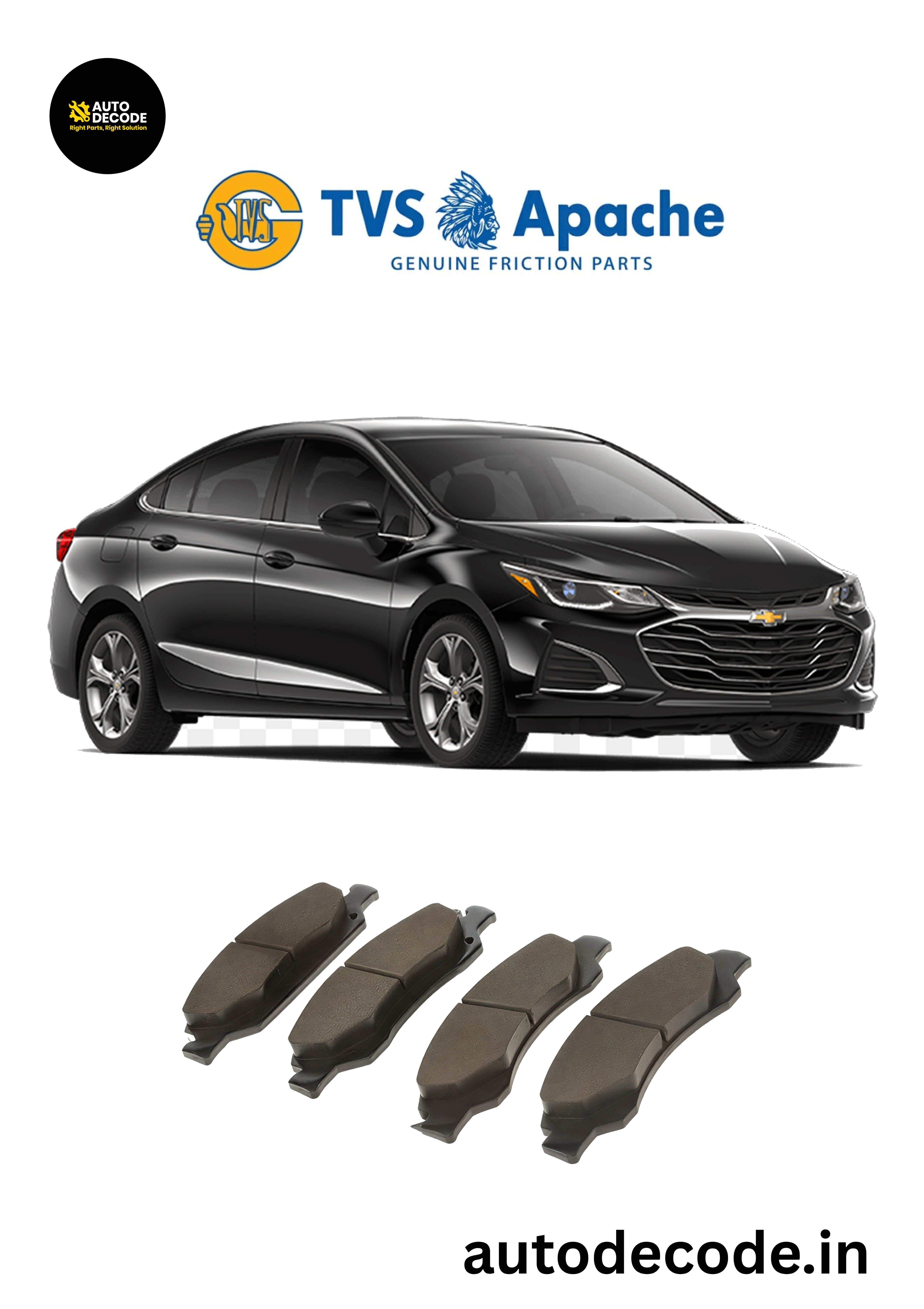 Front Brake Pads For Chevrolet Cruze – TVS SUPER | Set of 4
