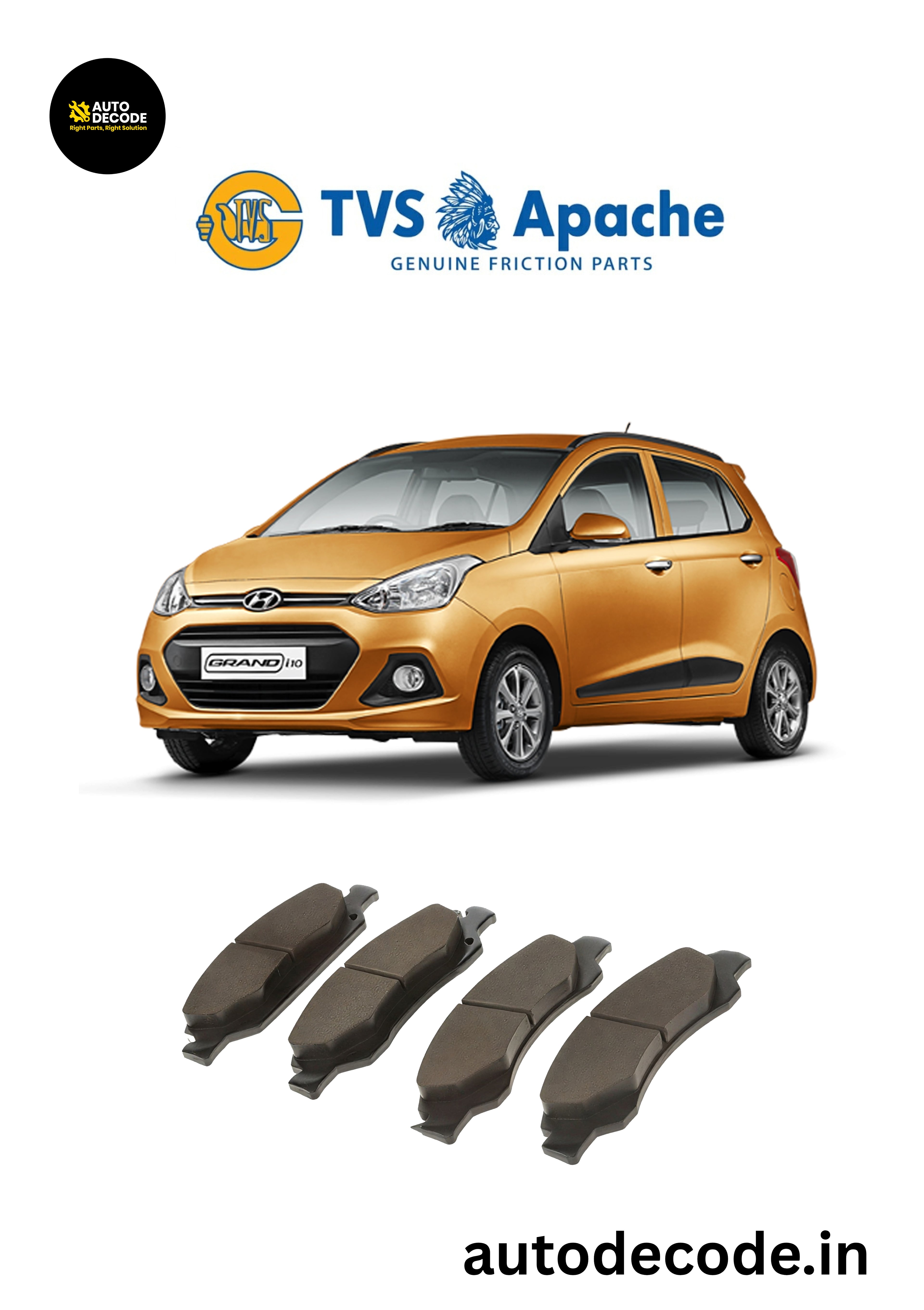 Front Brake Pads For Hyundai Grand i10 / Xcent – TVS | Set of 4