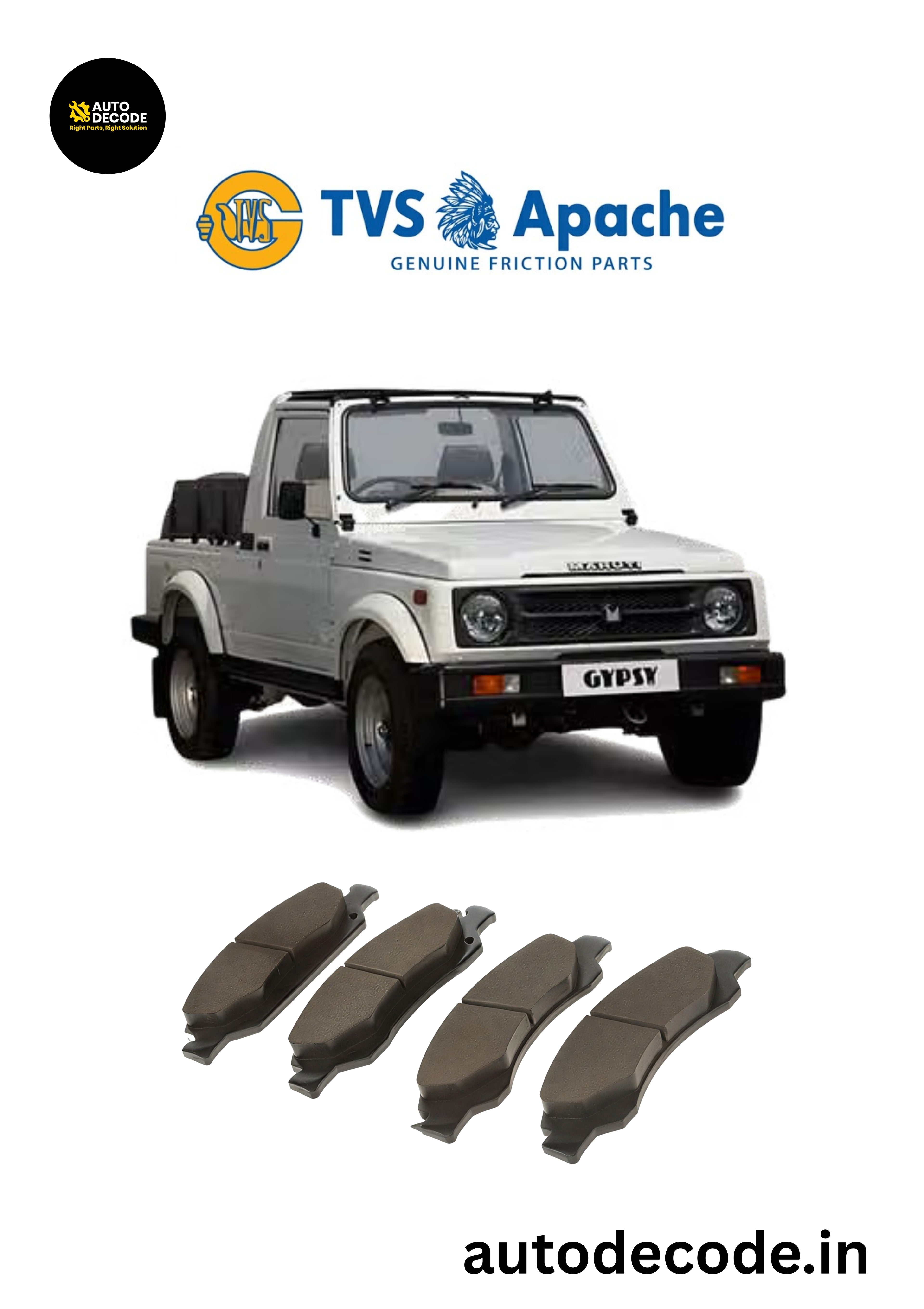 Front Brake Pads For Maruti Suzuki Gypsy – TVS | Set of 4